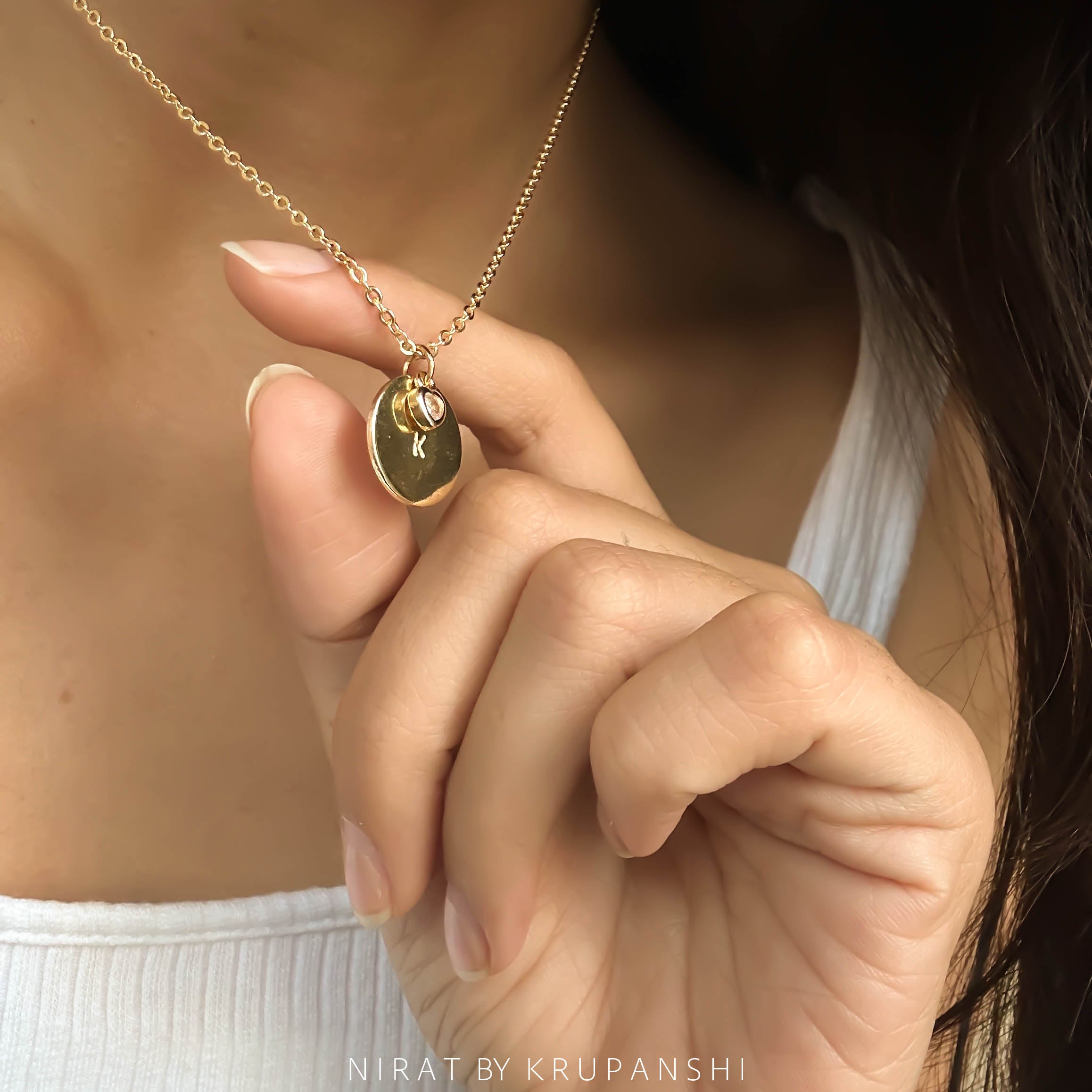 Stamp Necklace - Initial with heart charm