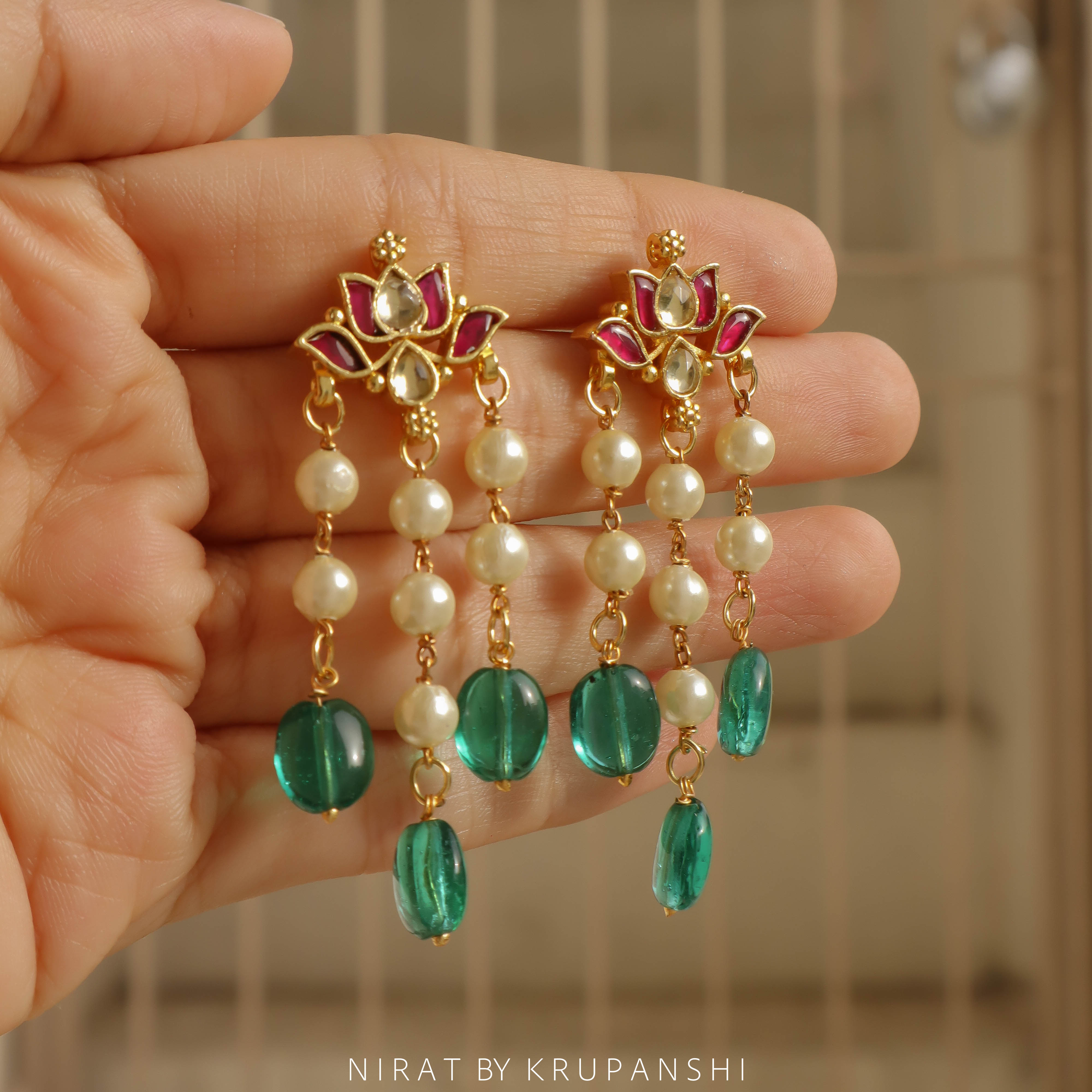 Lotus Hanging Kundan Earring