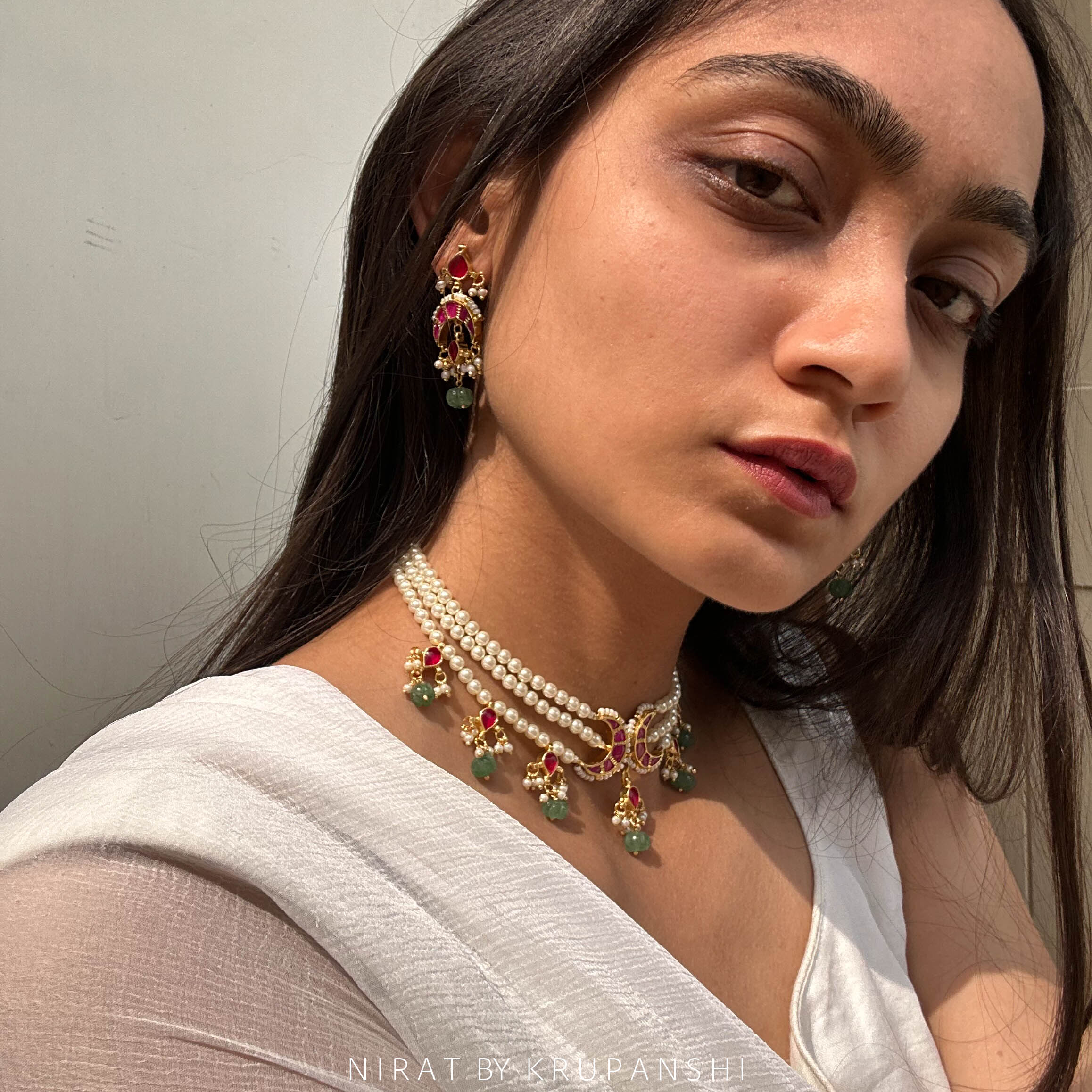 Pink Chand with Kharbuja Stones Choker with Earring
