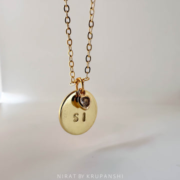 Stamp Necklace with Heart Charm - Two Initials