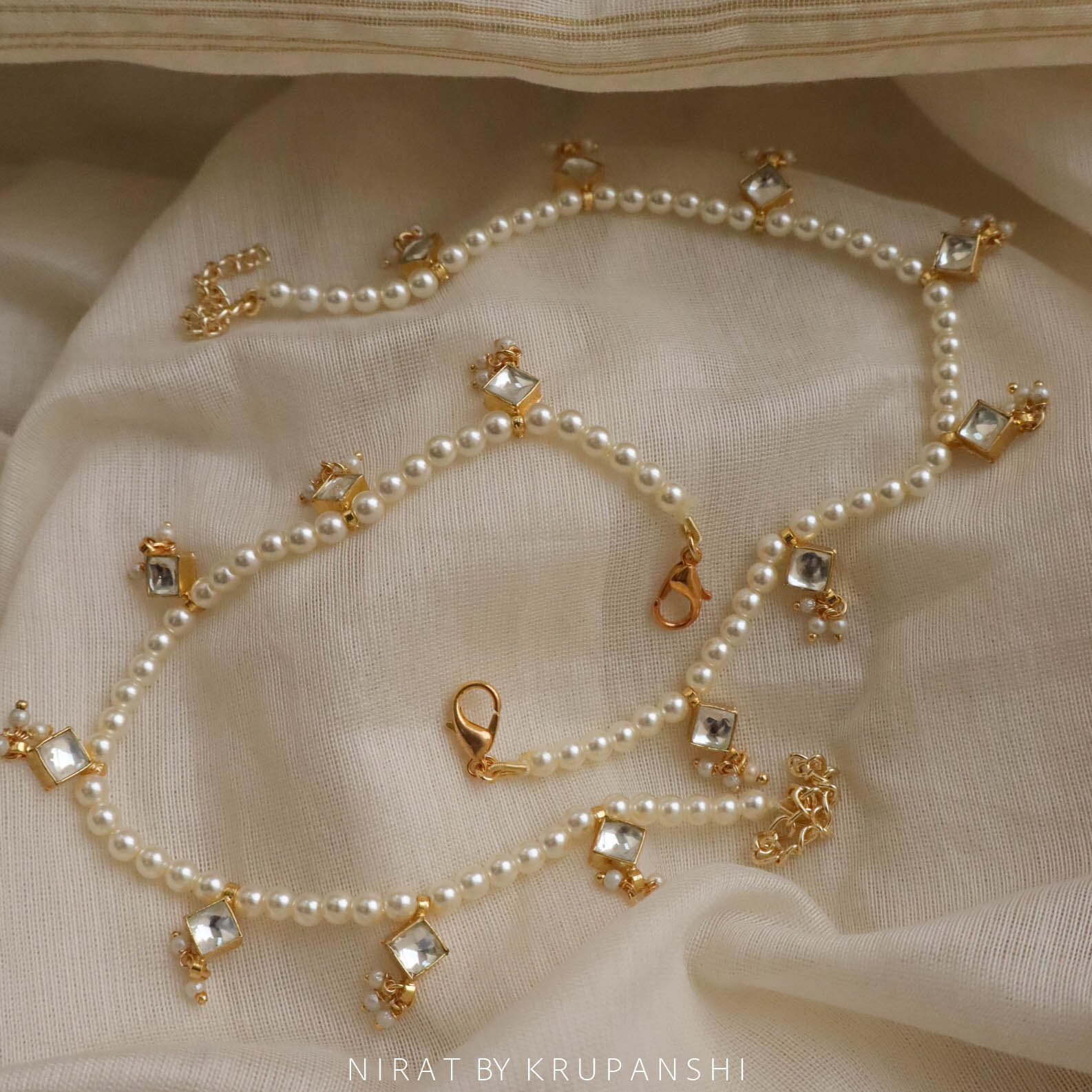 Pearl Kundan Anklet
