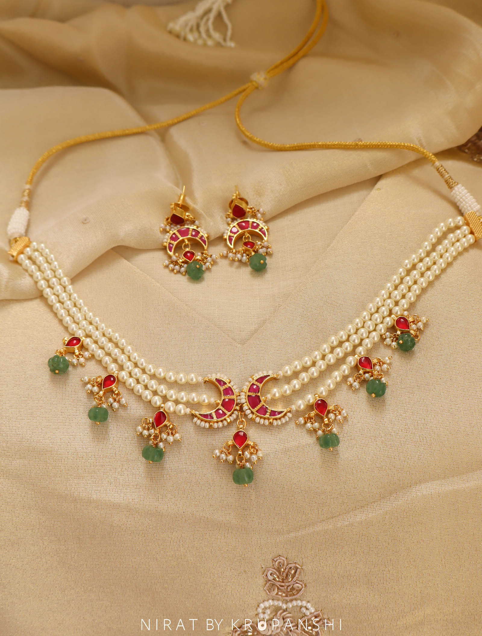 Pink Chand with Kharbuja Stones Choker with Earring