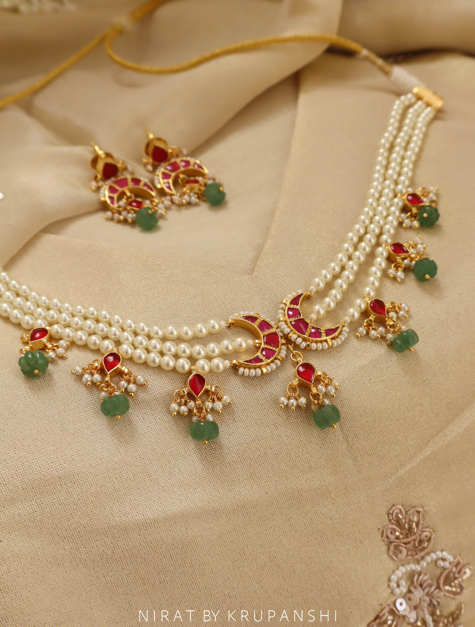 Pink Chand with Kharbuja Stones Choker with Earring