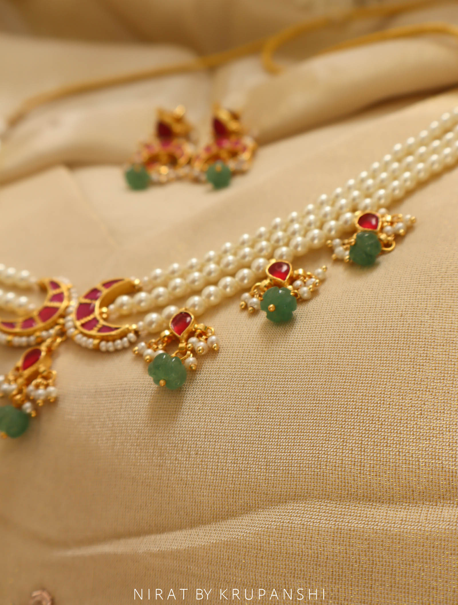 Pink Chand with Kharbuja Stones Choker with Earring