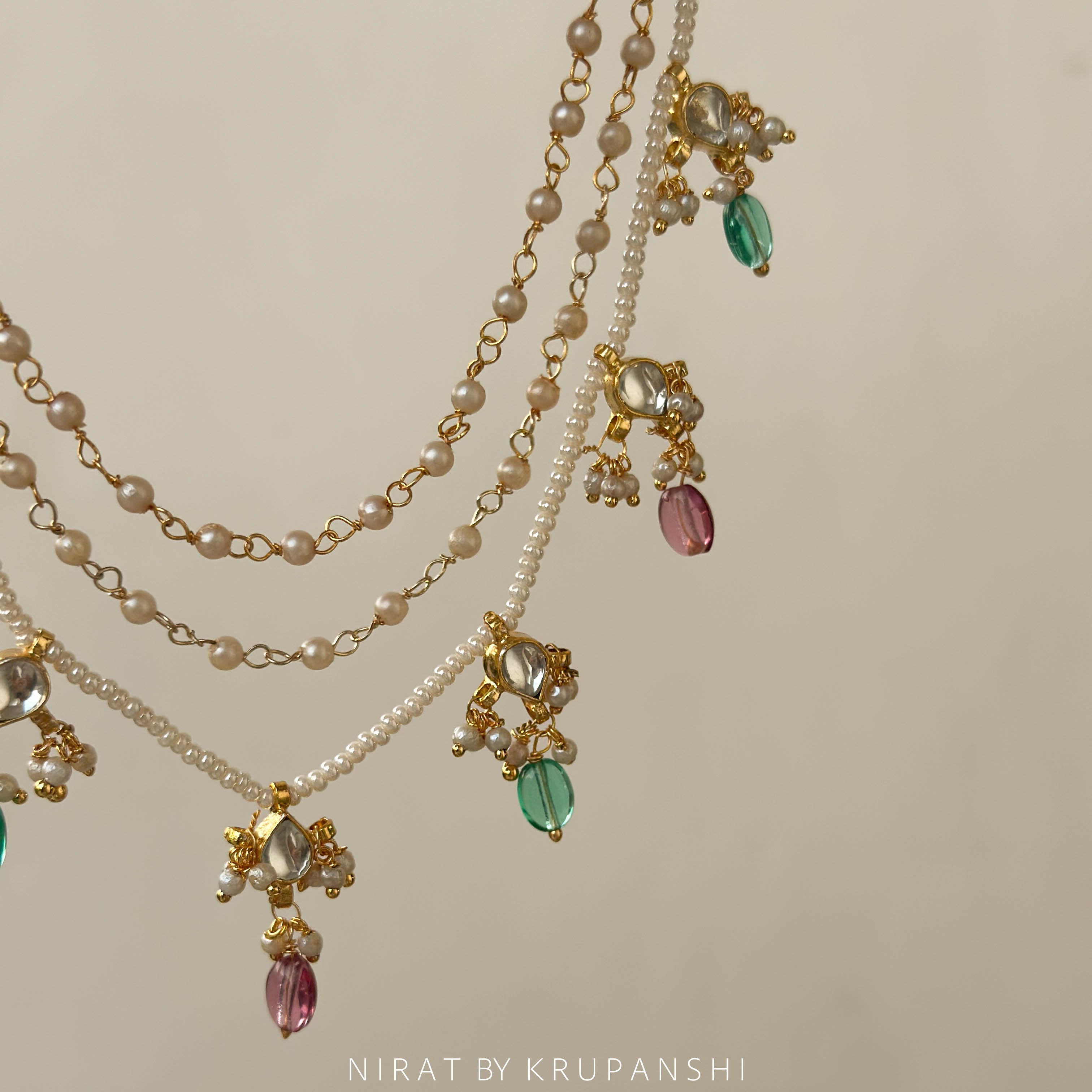 Kalika - Pink Green Monalisa Stone Earchain