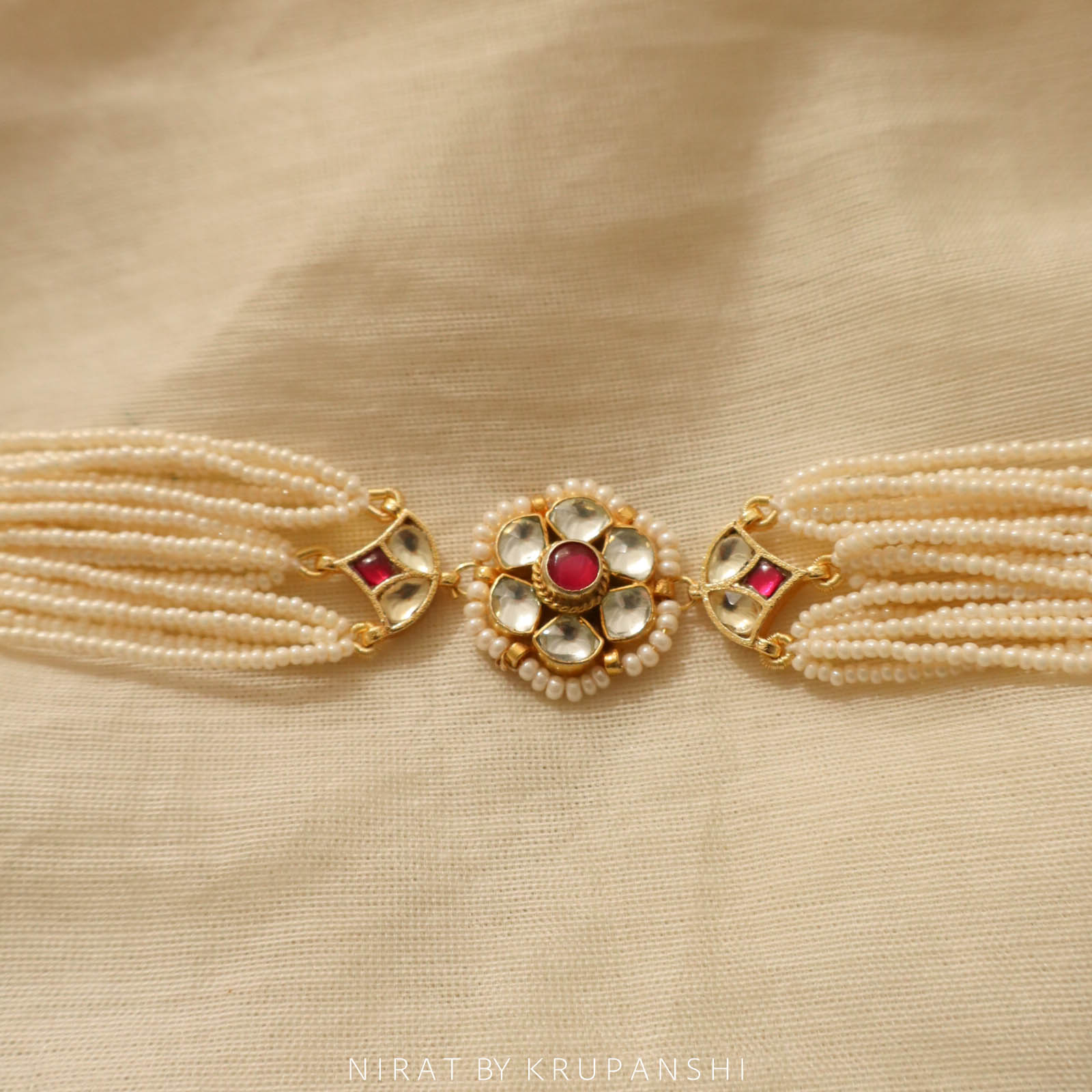 Sagara-Muktika Choker - 18 strands Kidiya Moti Kundan Choker