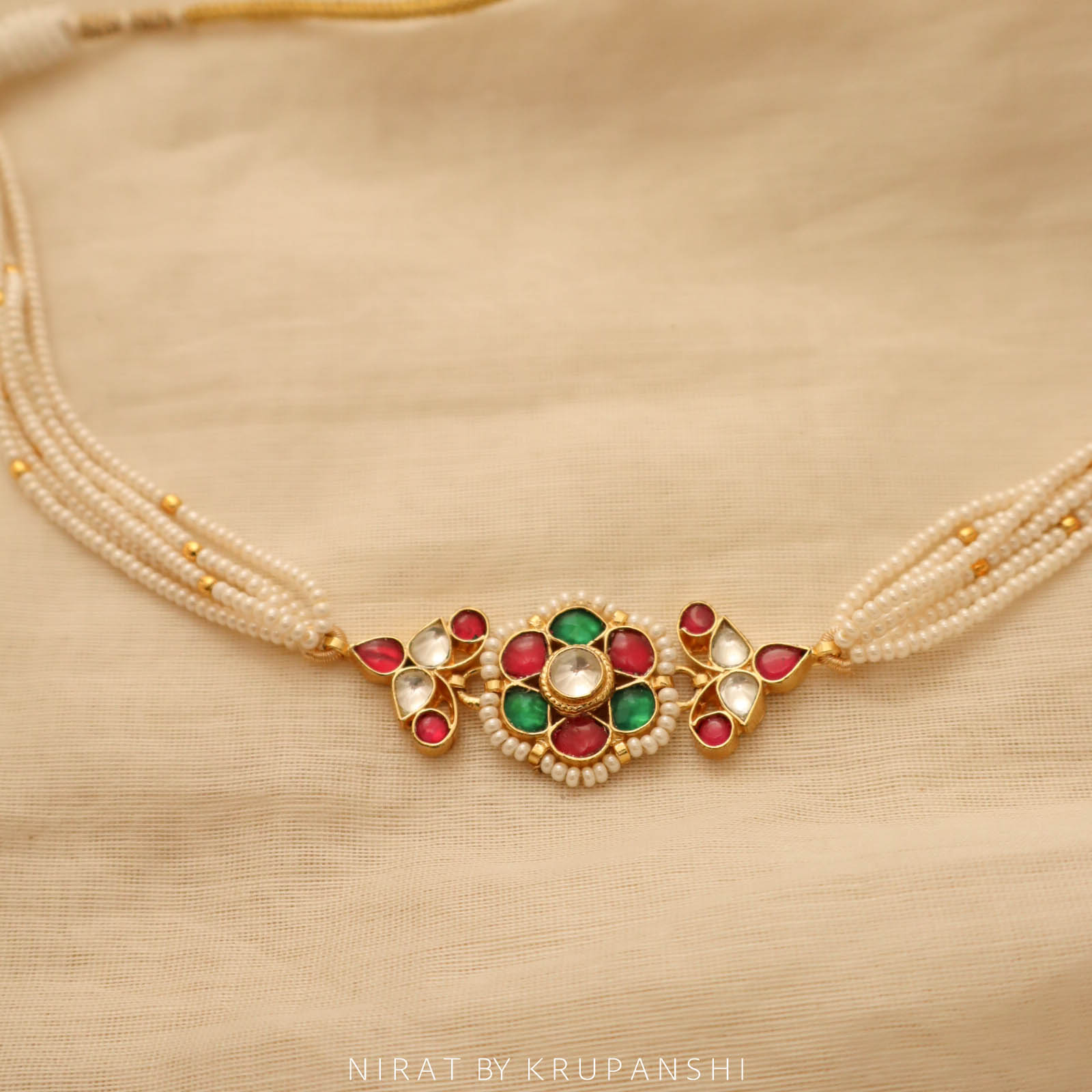 Latika - Rani Green flower petal choker