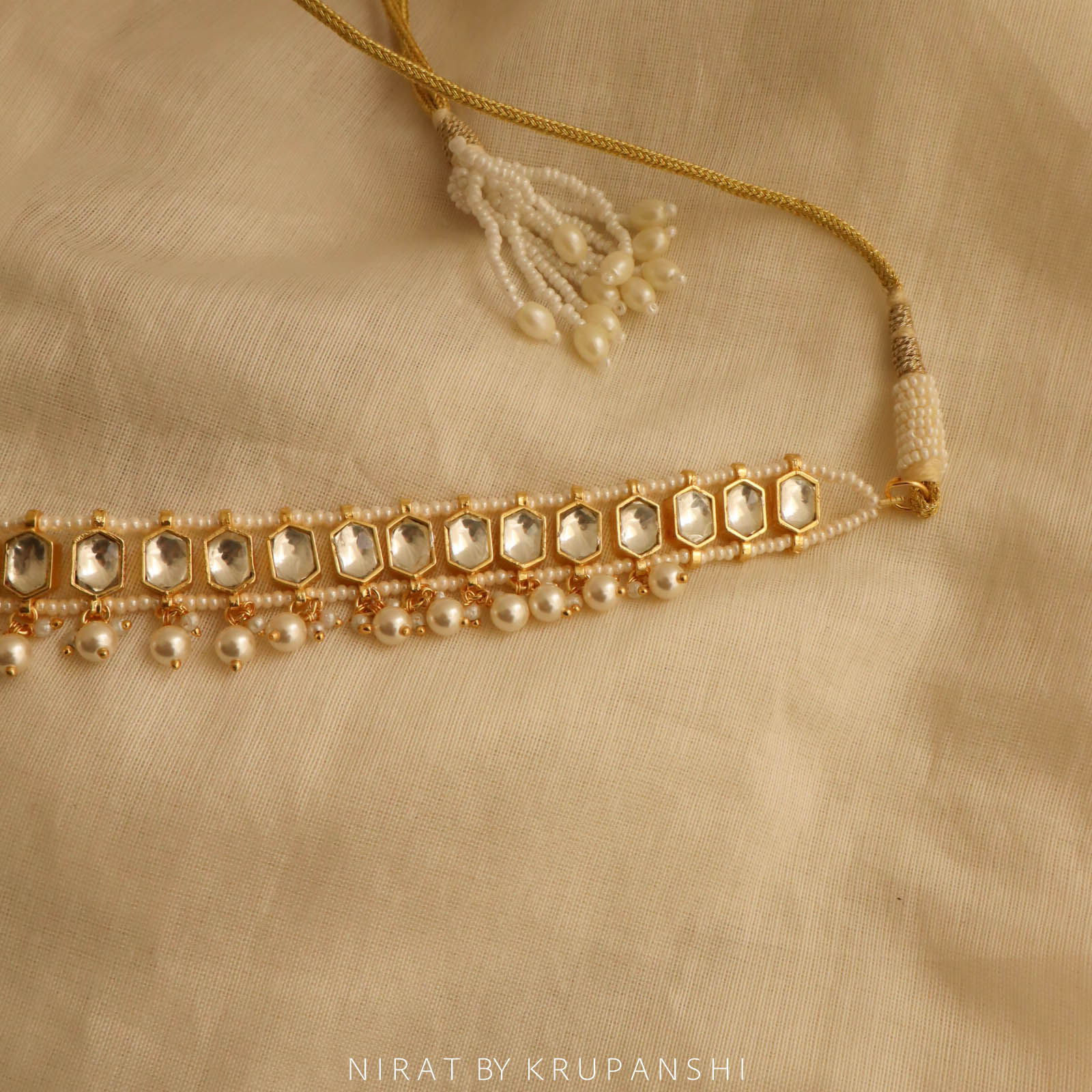 Muktavali - Hexagon shaped kundan choker with pearls and jhumki