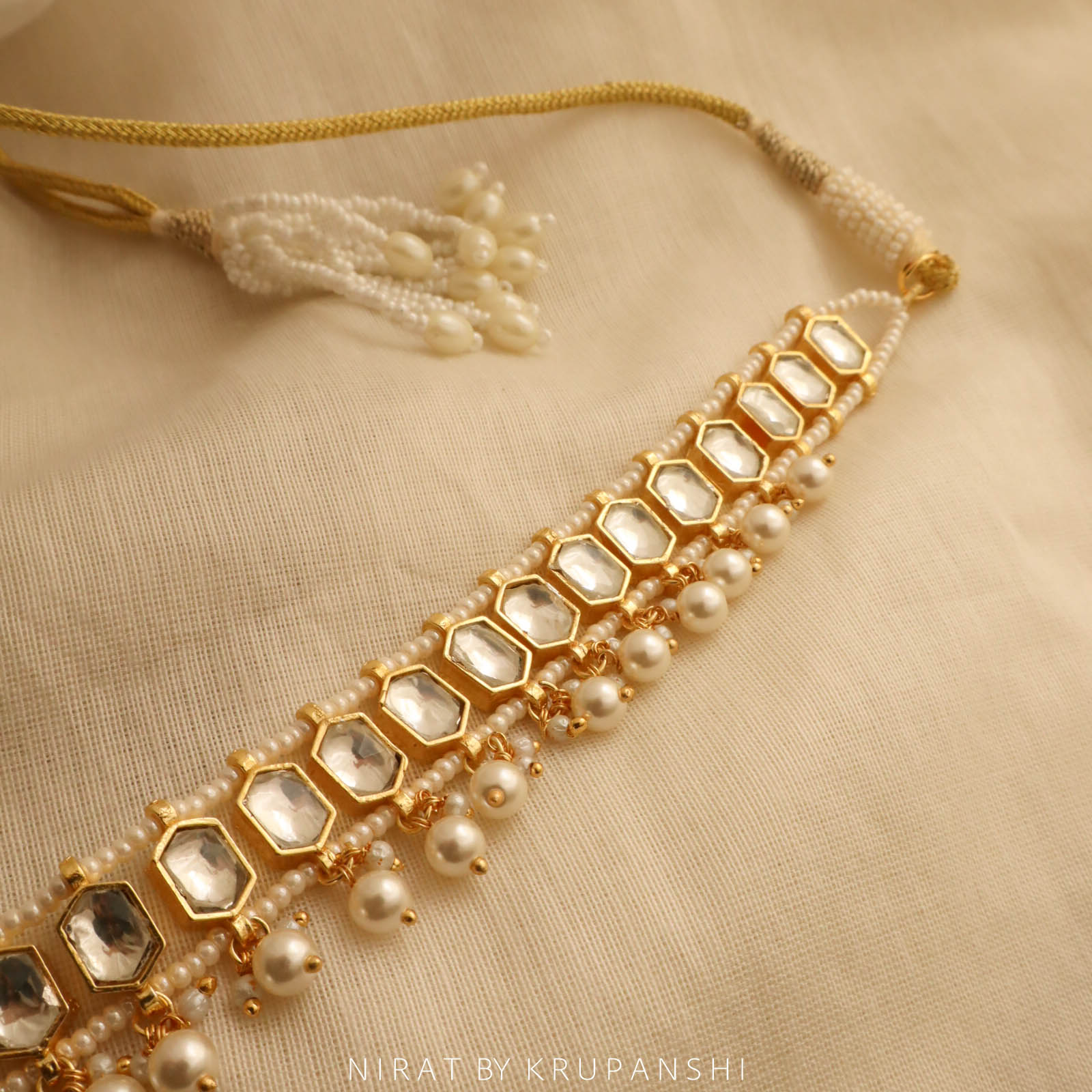 Muktavali - Hexagon shaped kundan choker with pearls and jhumki