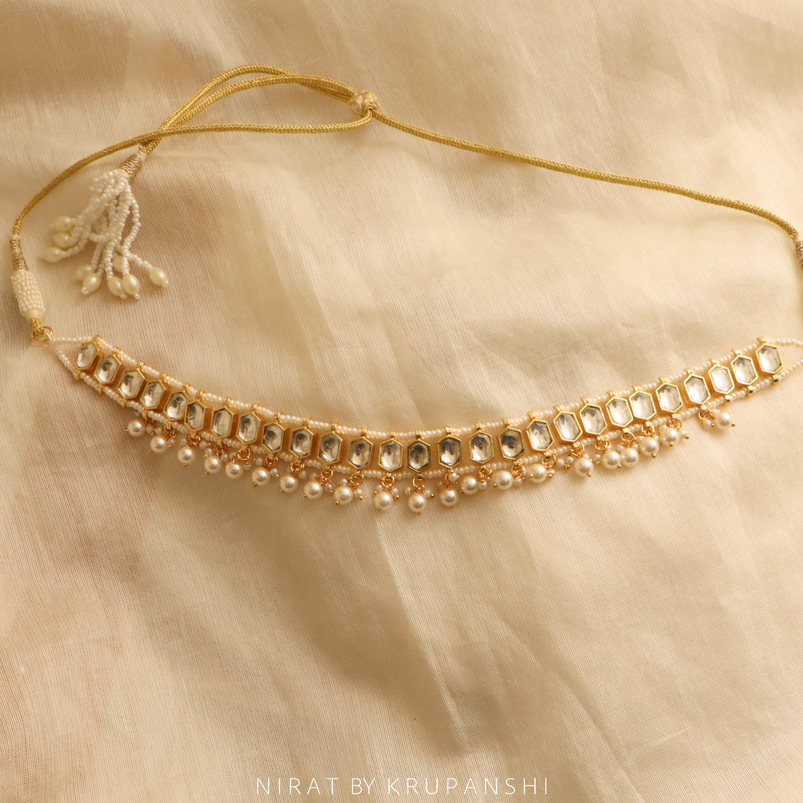 Muktavali - Hexagon shaped kundan choker with pearls and jhumki