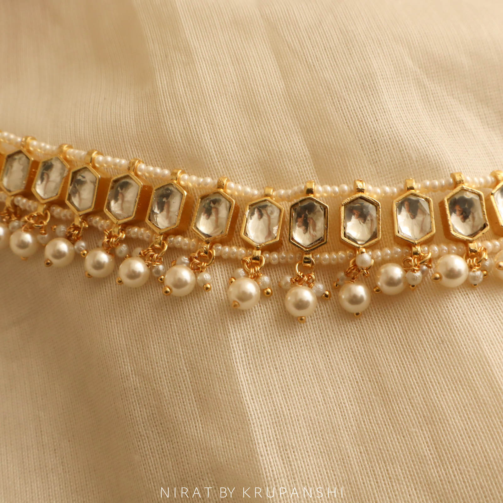 Muktavali - Hexagon shaped kundan choker with pearls and jhumki