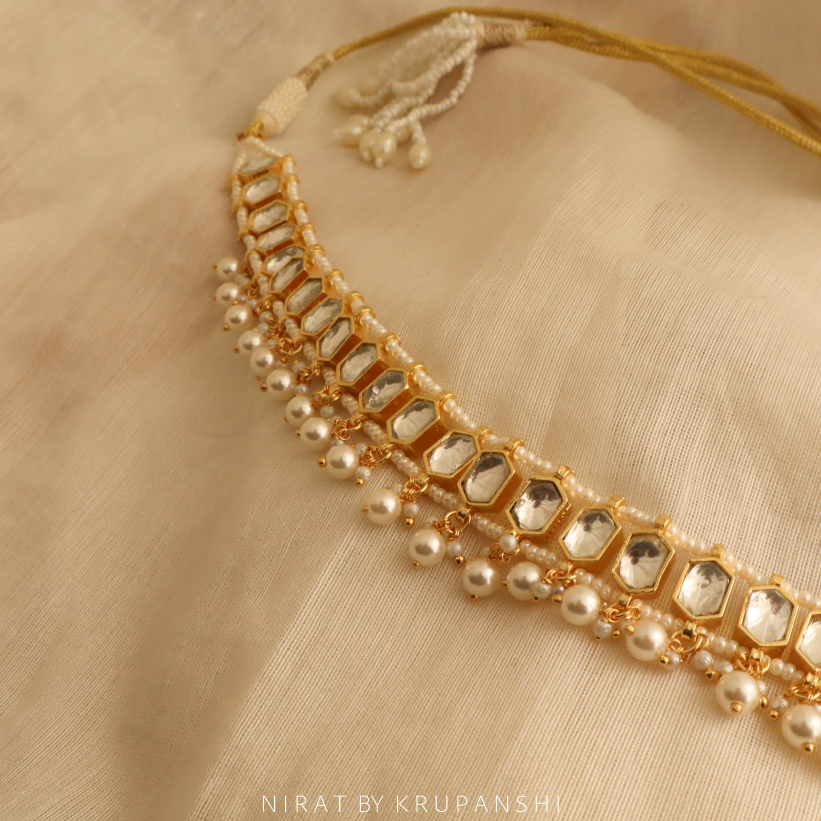 Muktavali - Hexagon shaped kundan choker with pearls and jhumki
