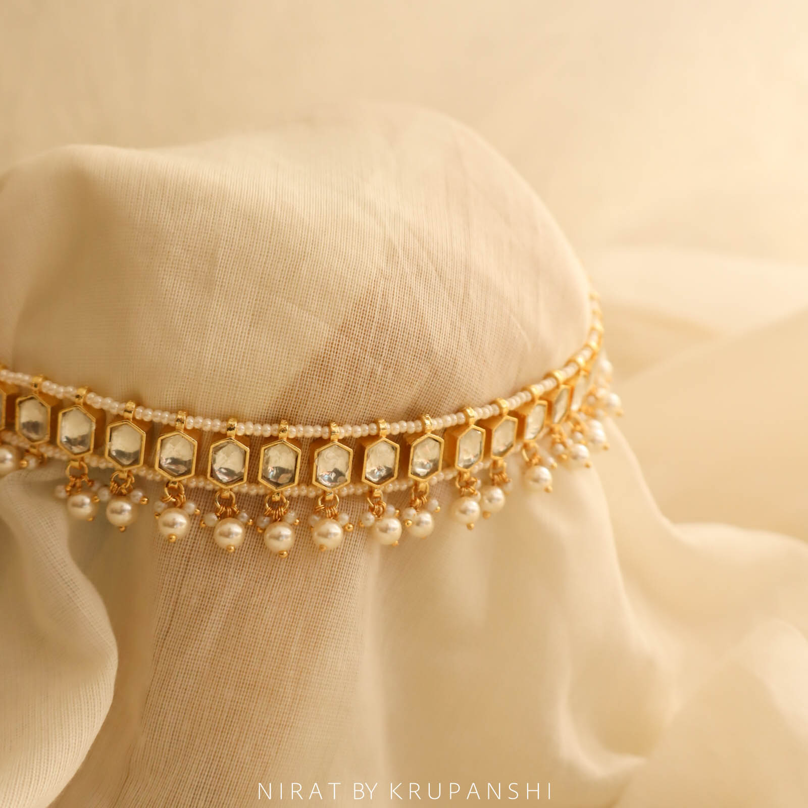 Muktavali - Hexagon shaped kundan choker with pearls and jhumki