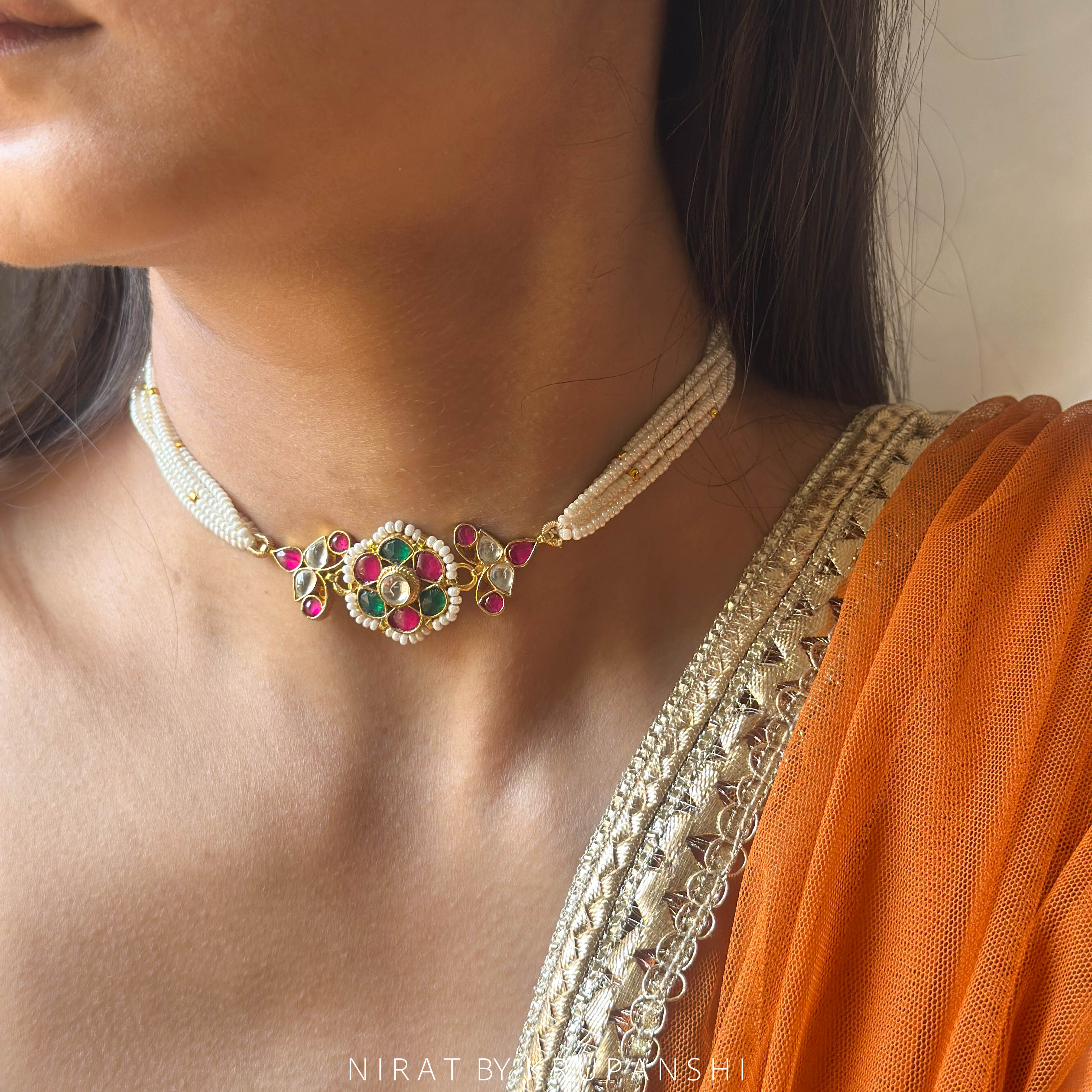 Latika - Rani Green flower petal choker
