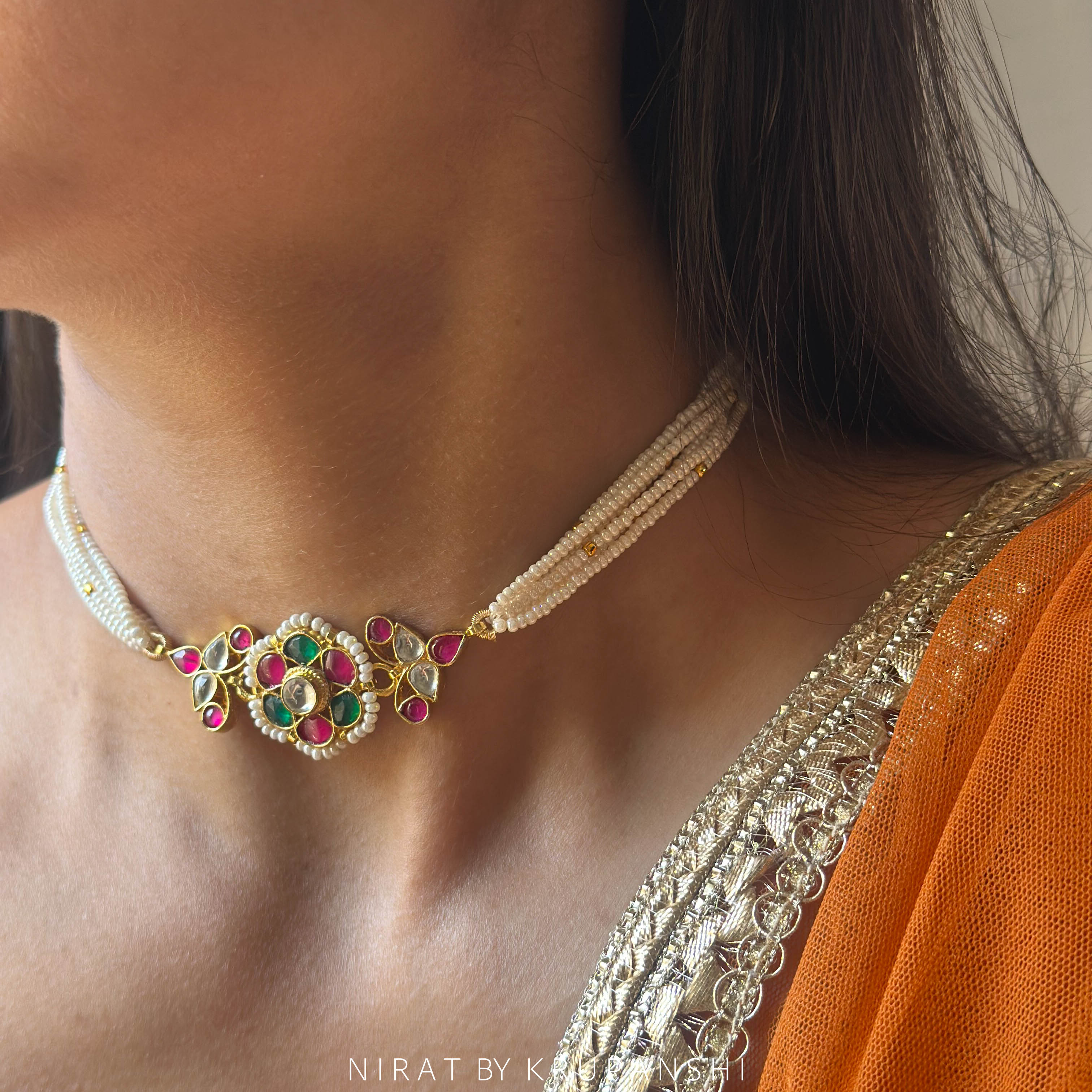 Latika - Rani Green flower petal choker