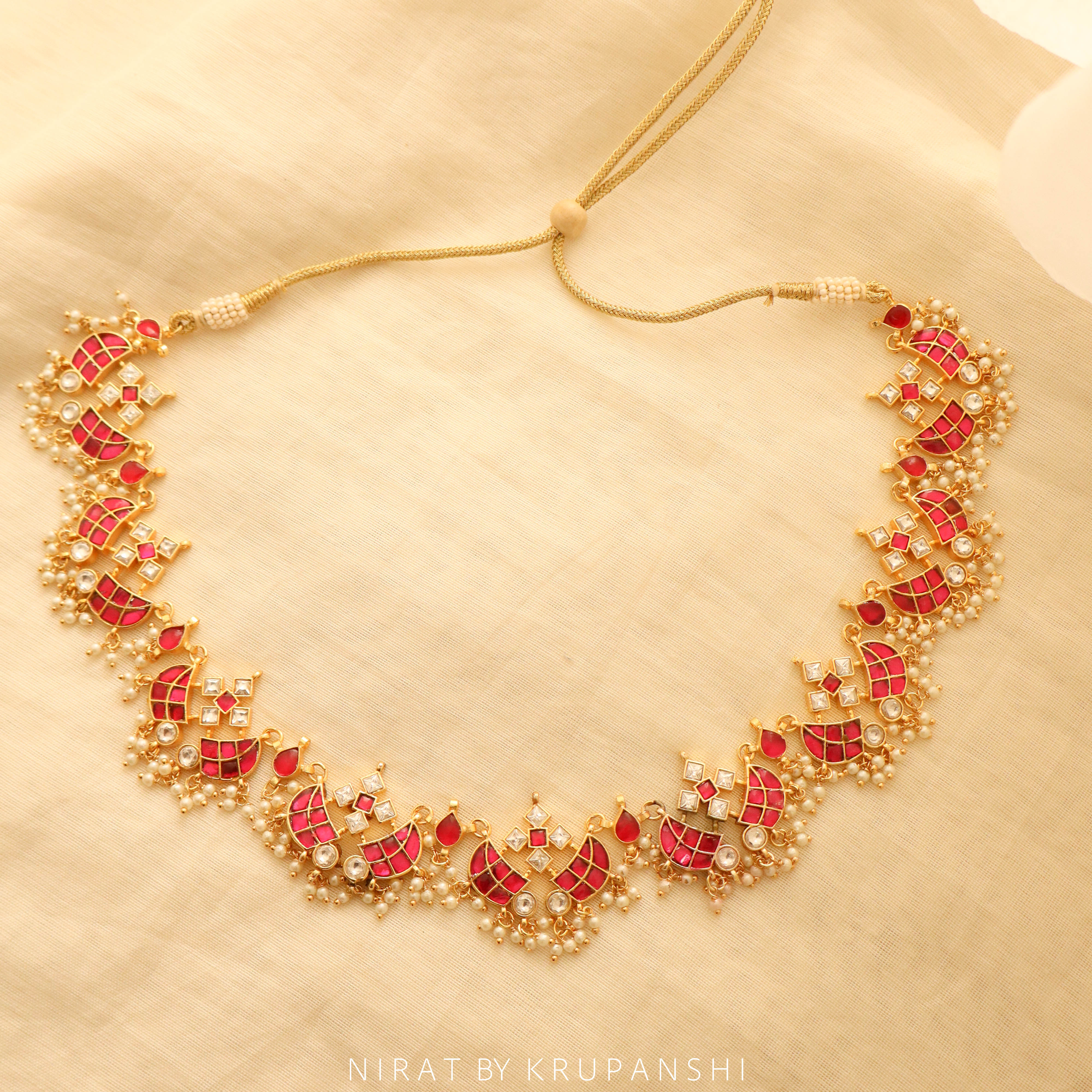 Raani Mahal - Pink and White Kundan Necklace