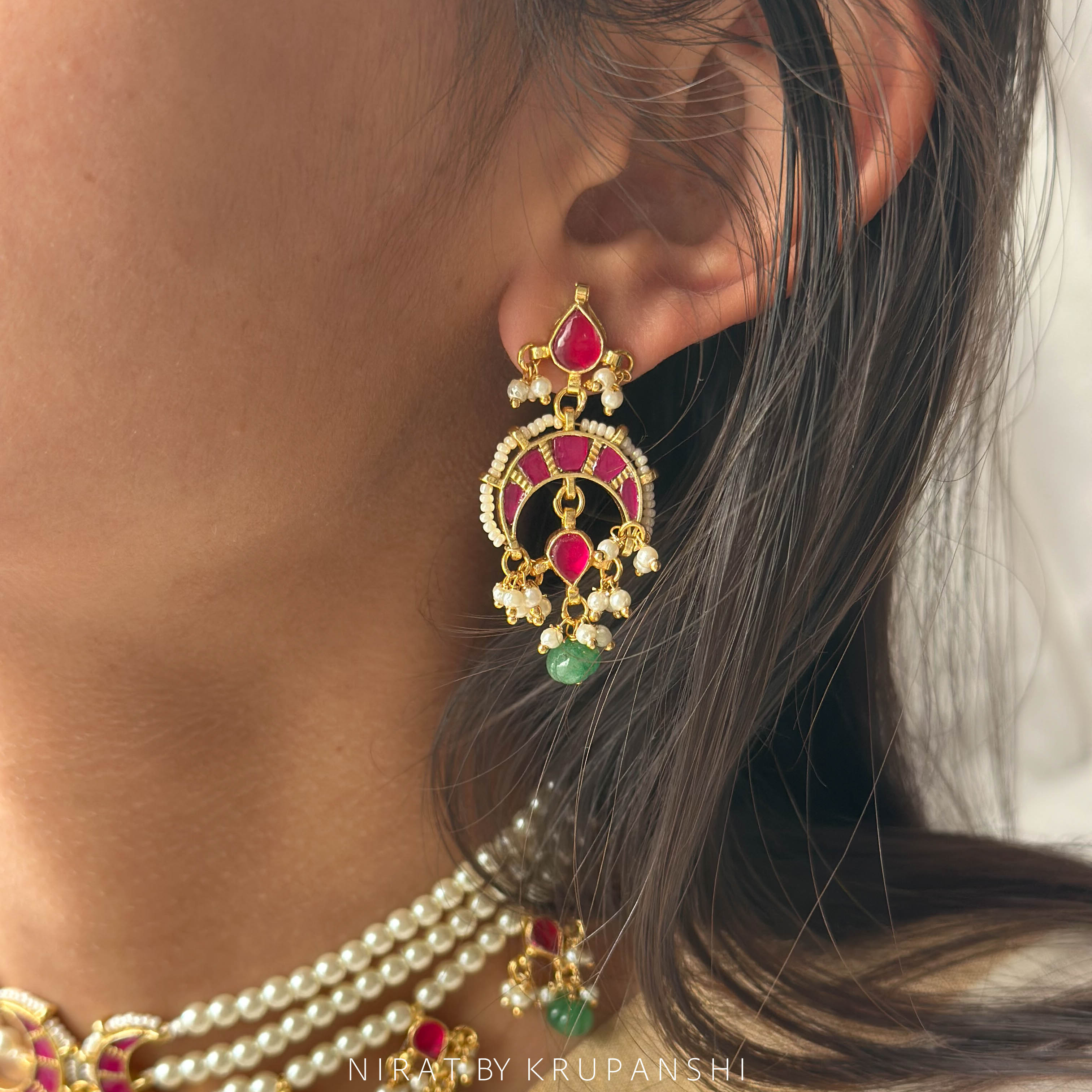 Pink Chand with Kharbuja Stones Choker with Earring