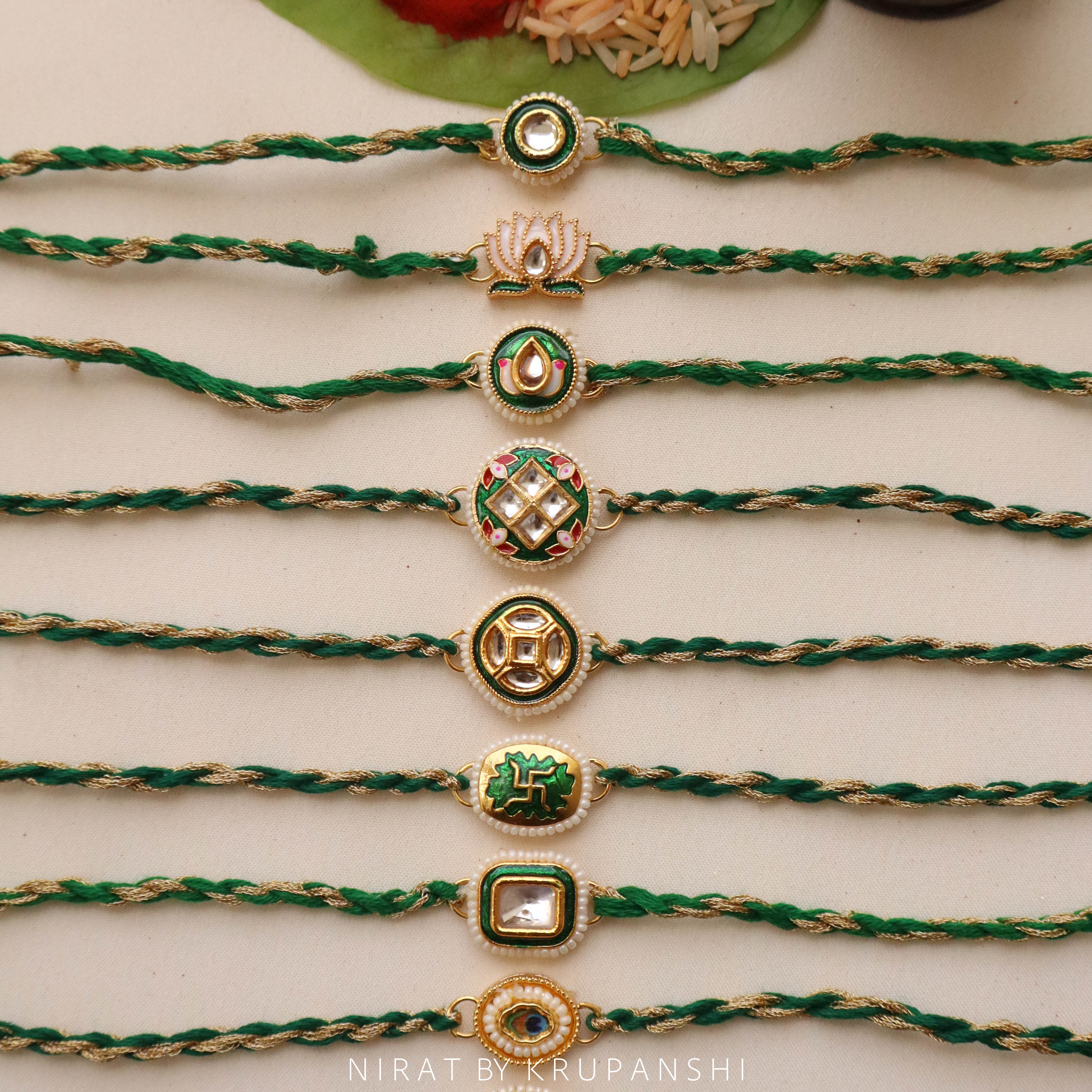 Green-Gold Thread Rakhi