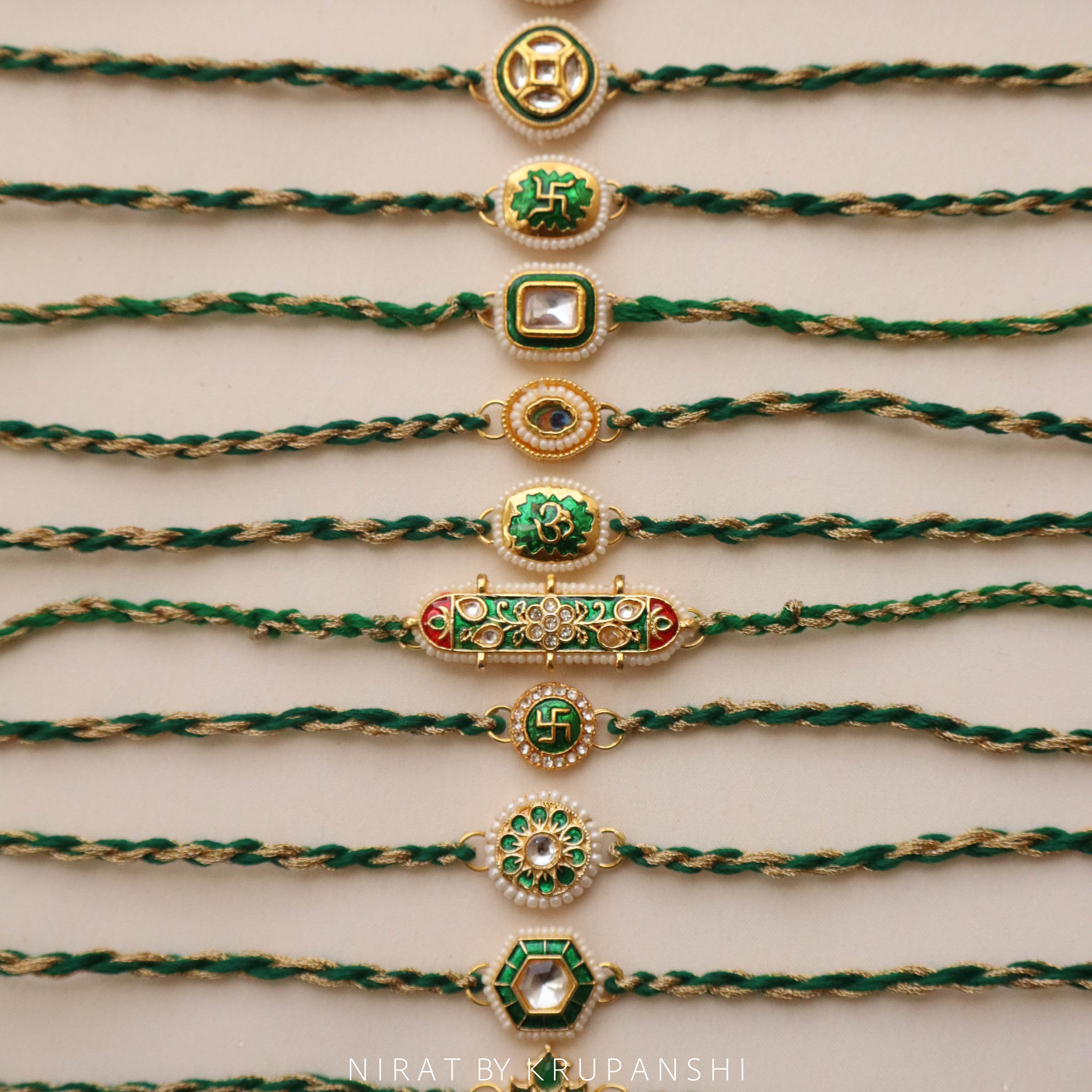 Green-Gold Thread Rakhi