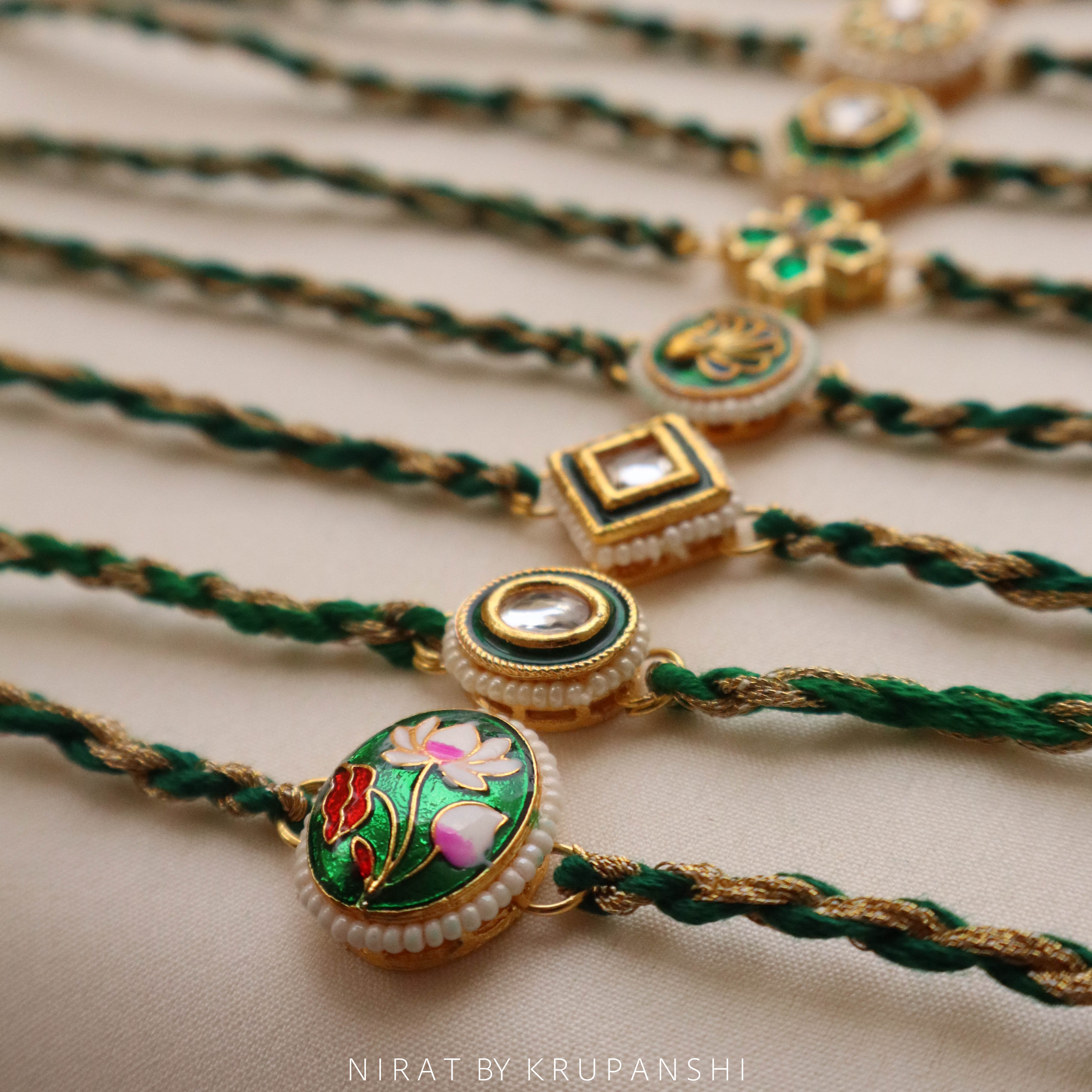 Green-Gold Thread Rakhi