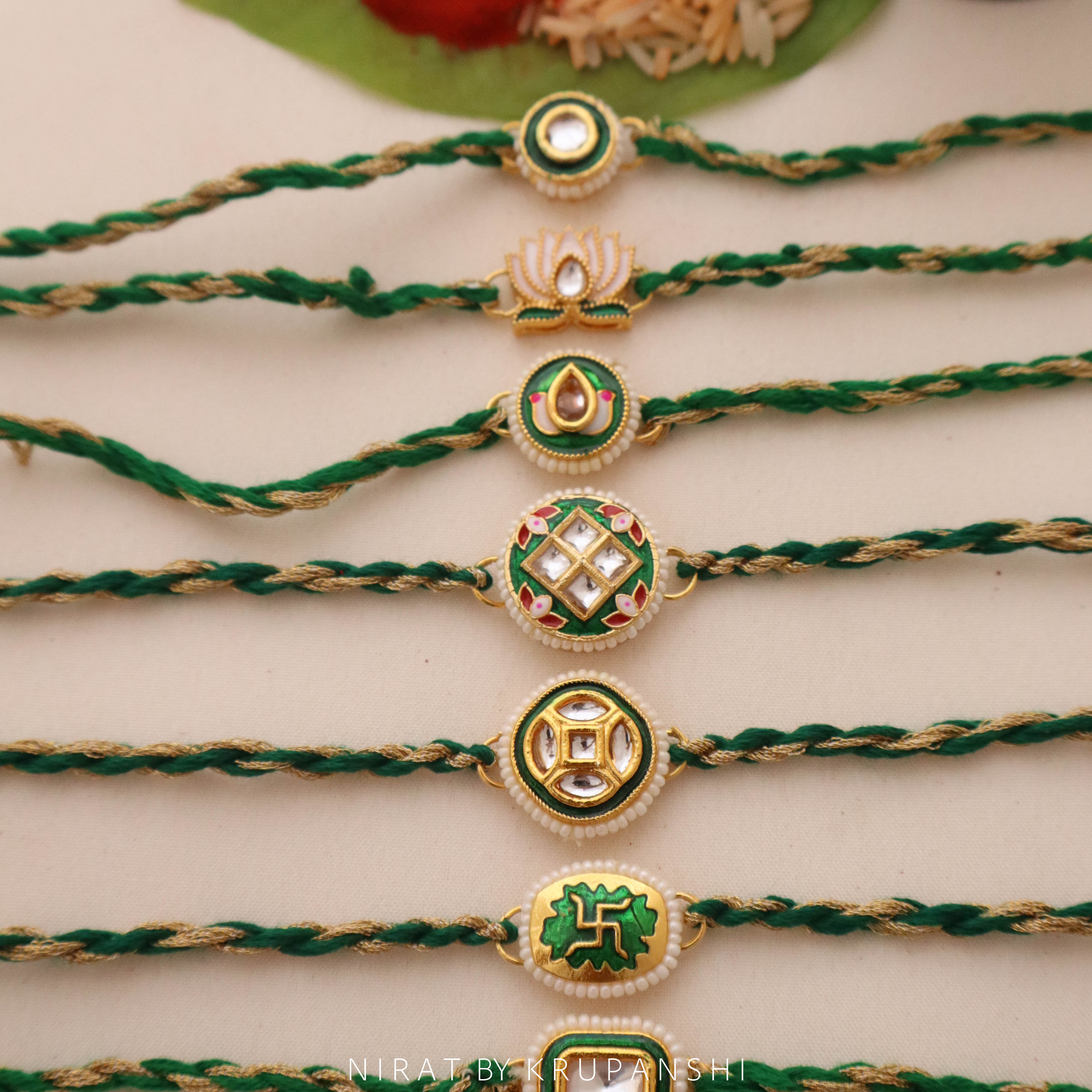Green-Gold Thread Rakhi