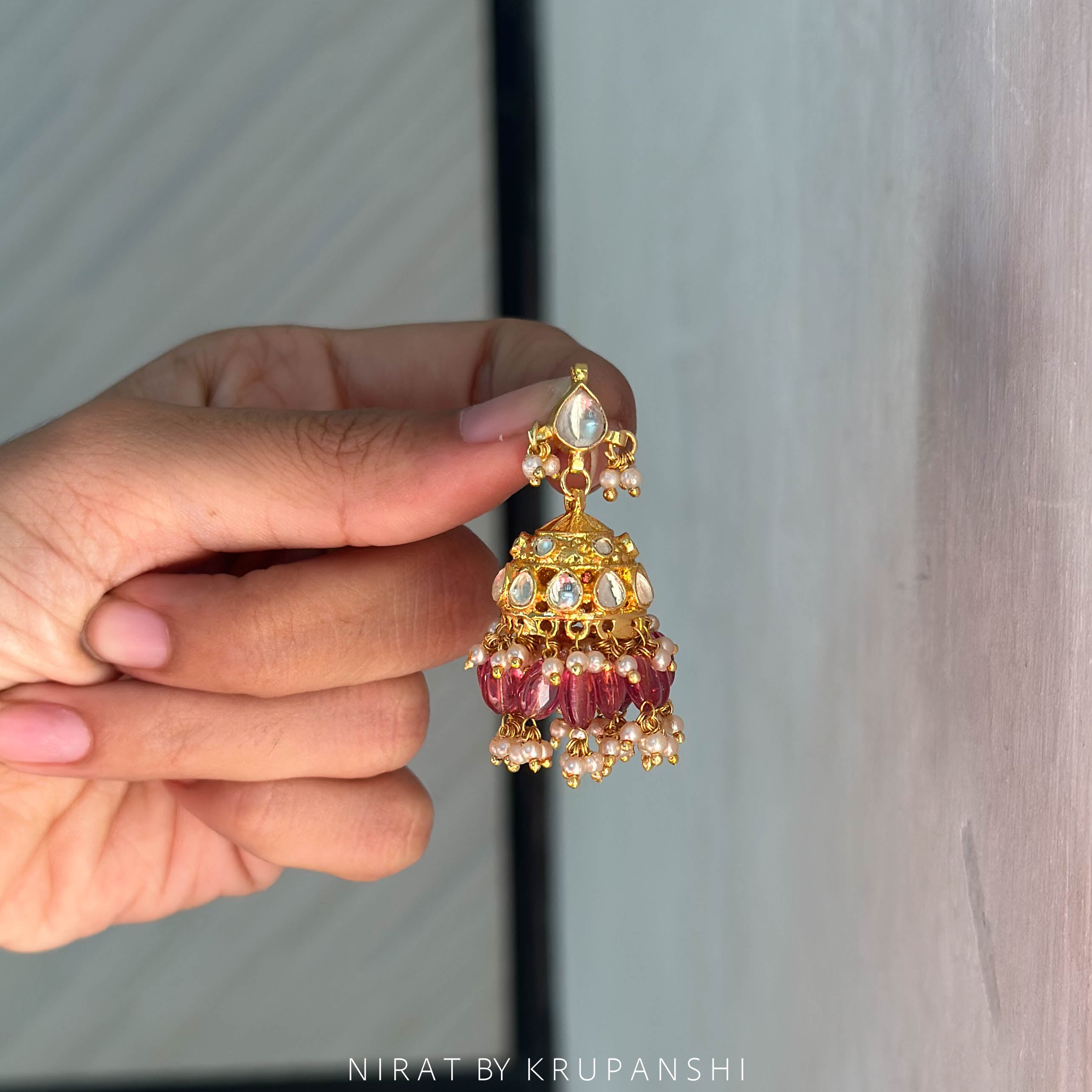Pink Kundan Jhumka