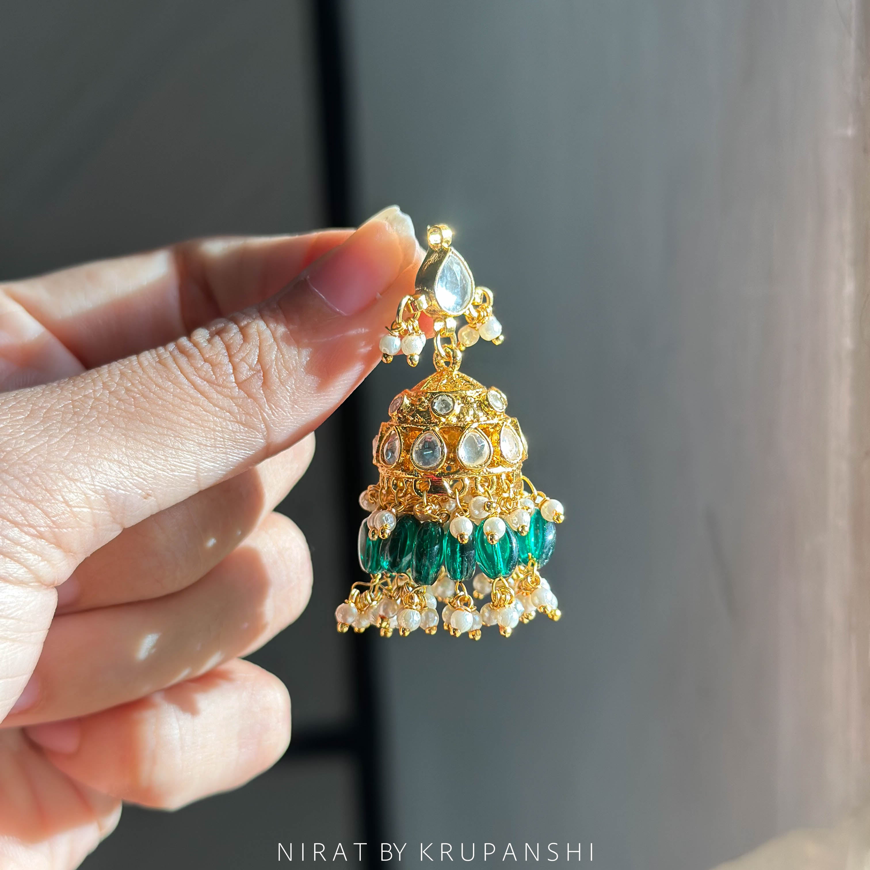 Green Kundan Jhumka