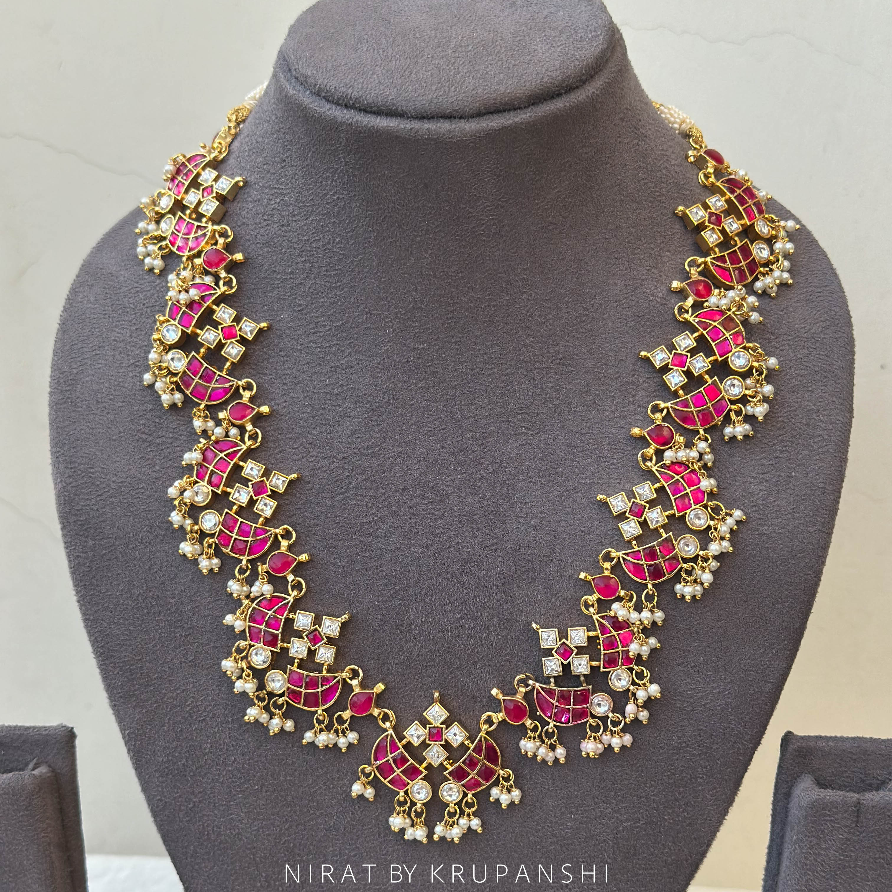 Raani Mahal - Pink and White Kundan Necklace