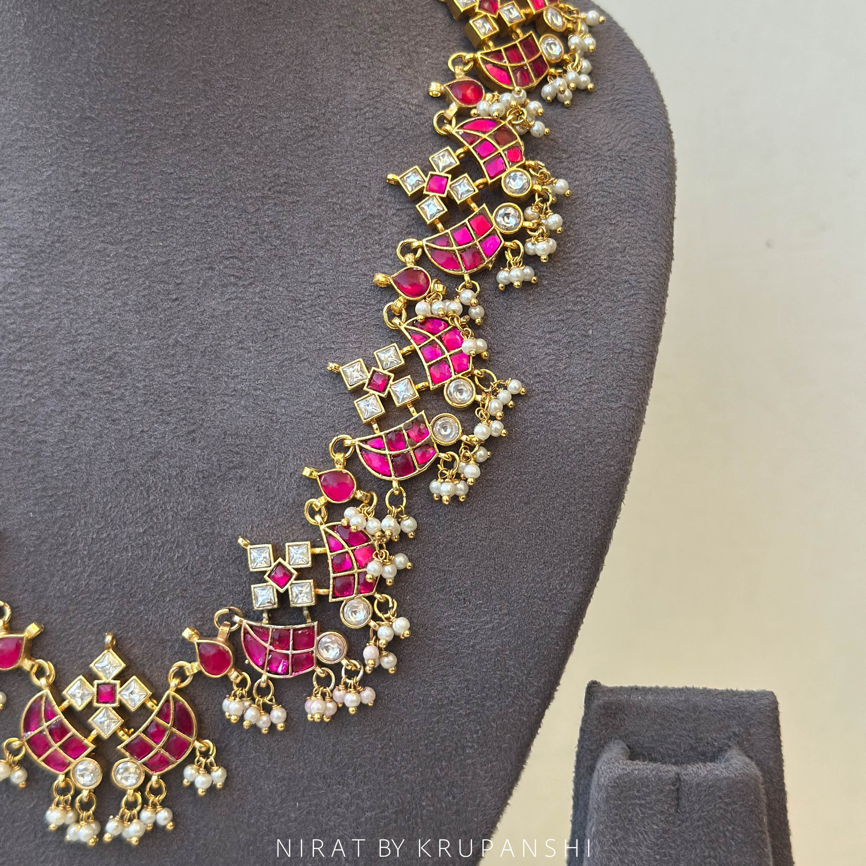 Raani Mahal - Pink and White Kundan Necklace