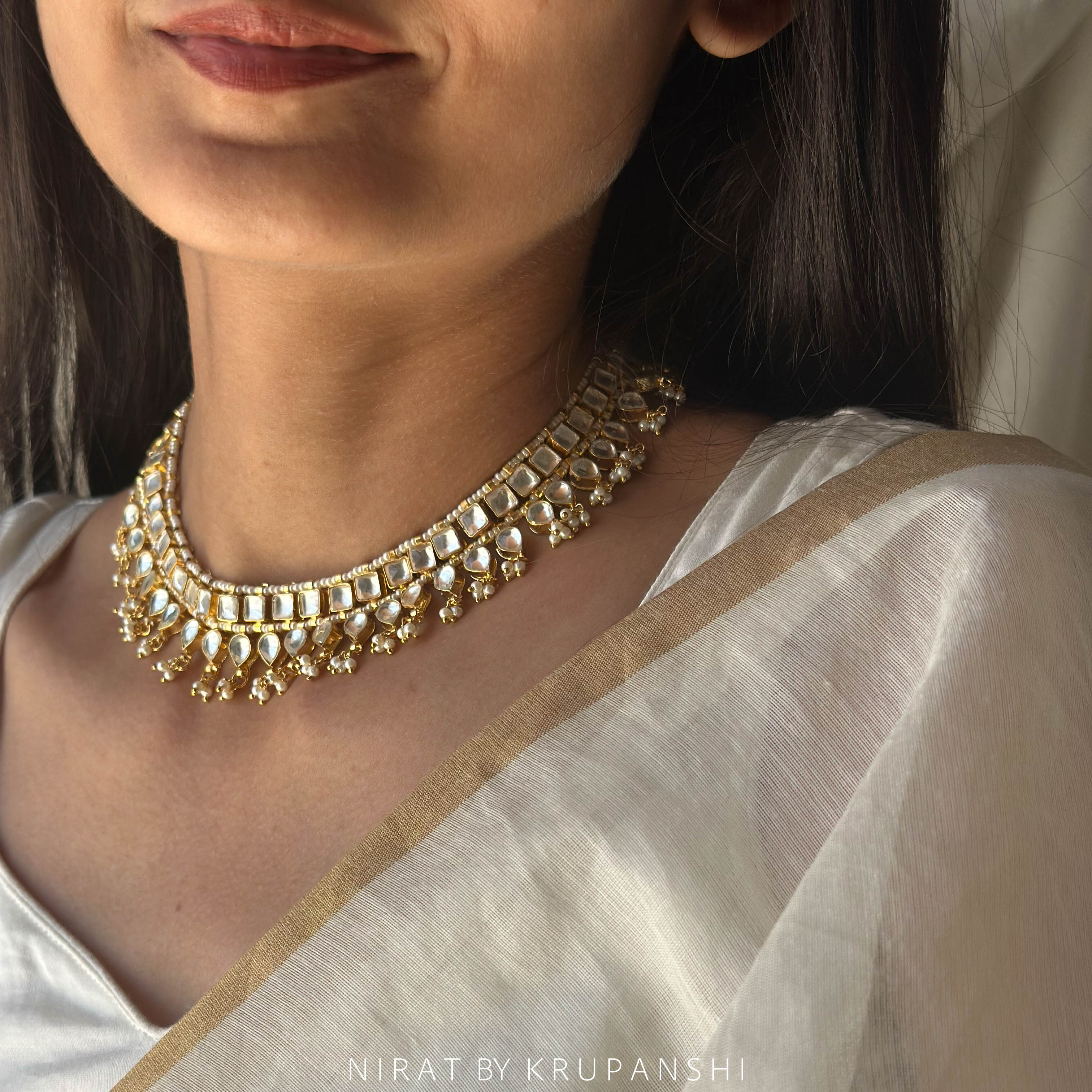 Shobha - White Kundan Royal Look Necklace