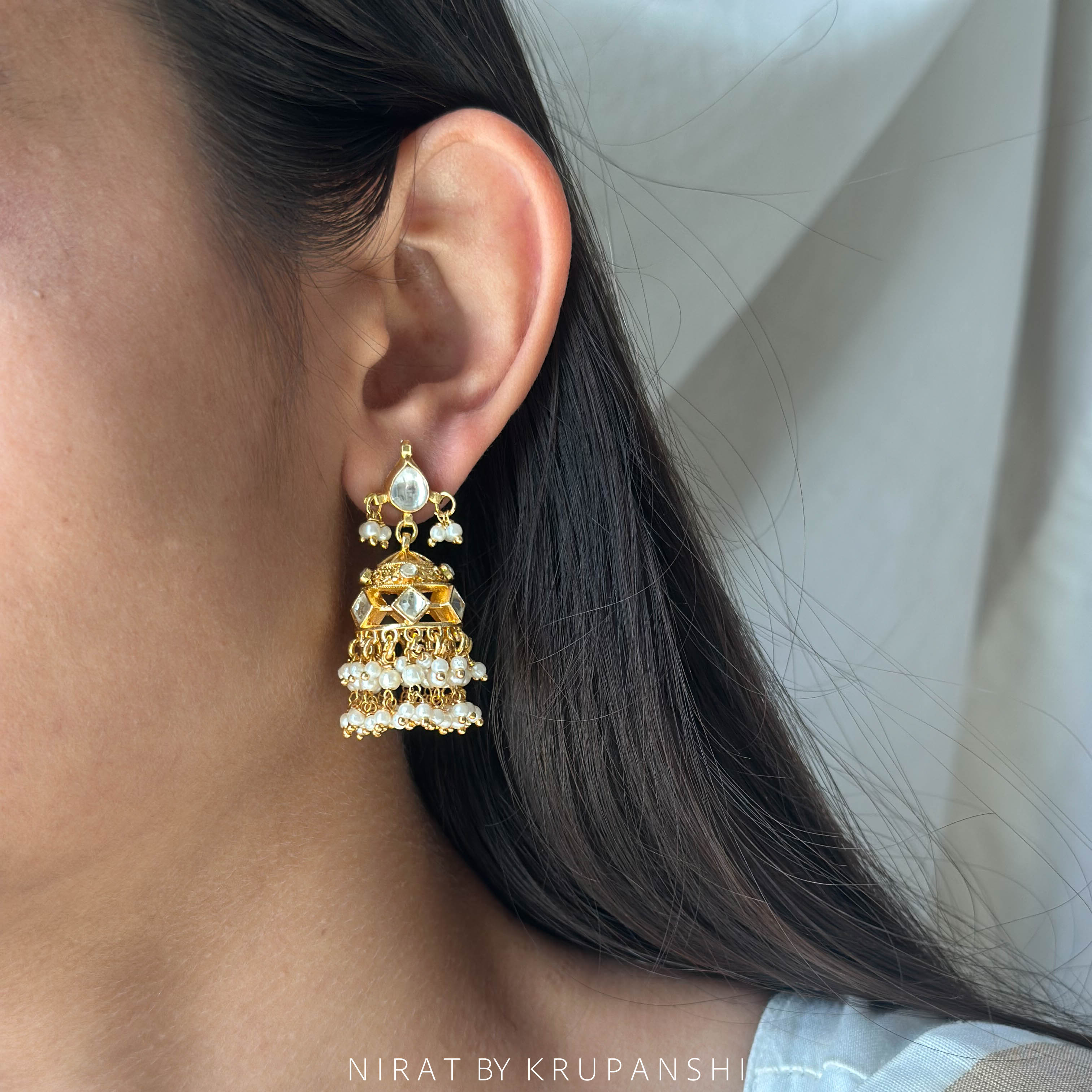 White Jhumka with Layered Jhumkis