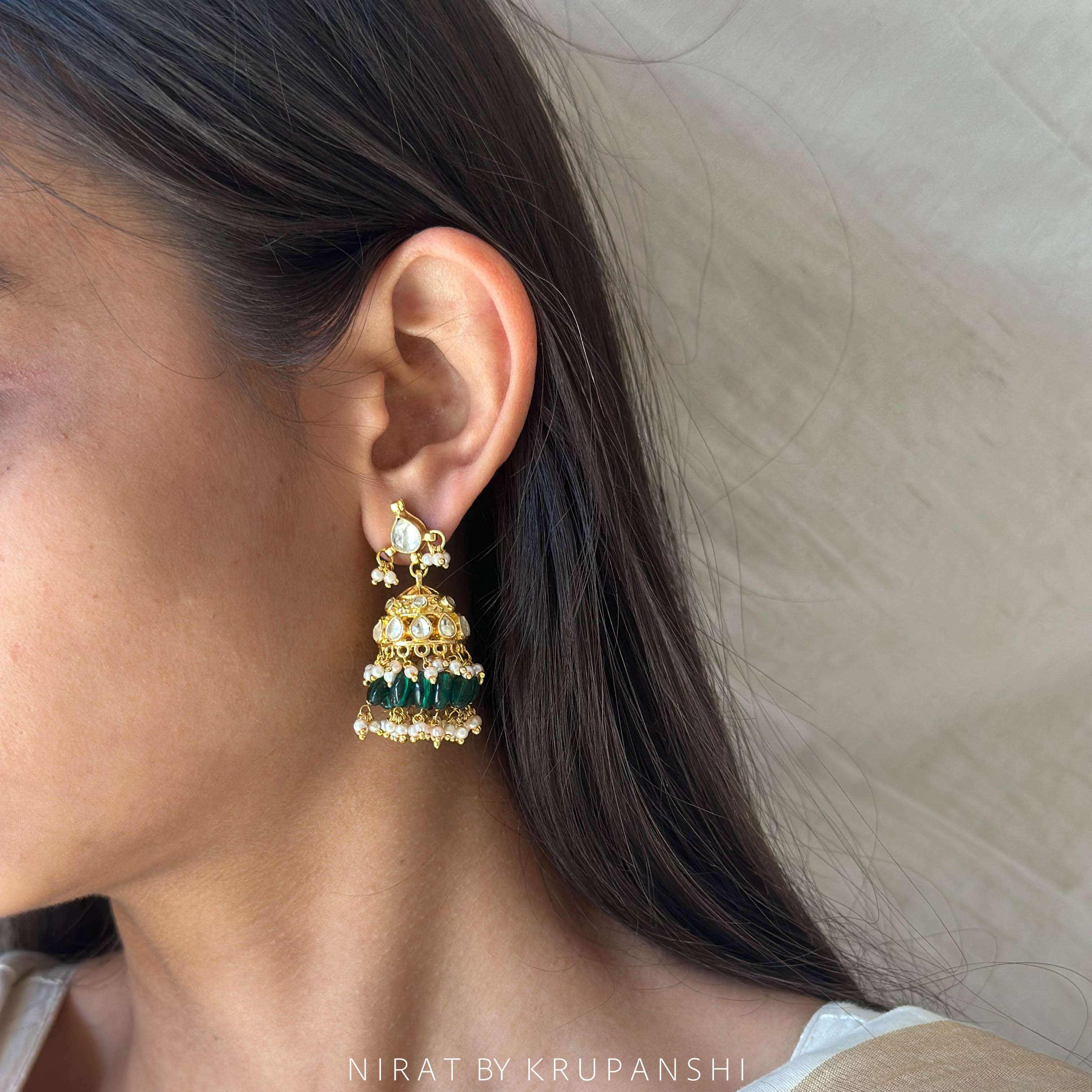Green Kundan Jhumka
