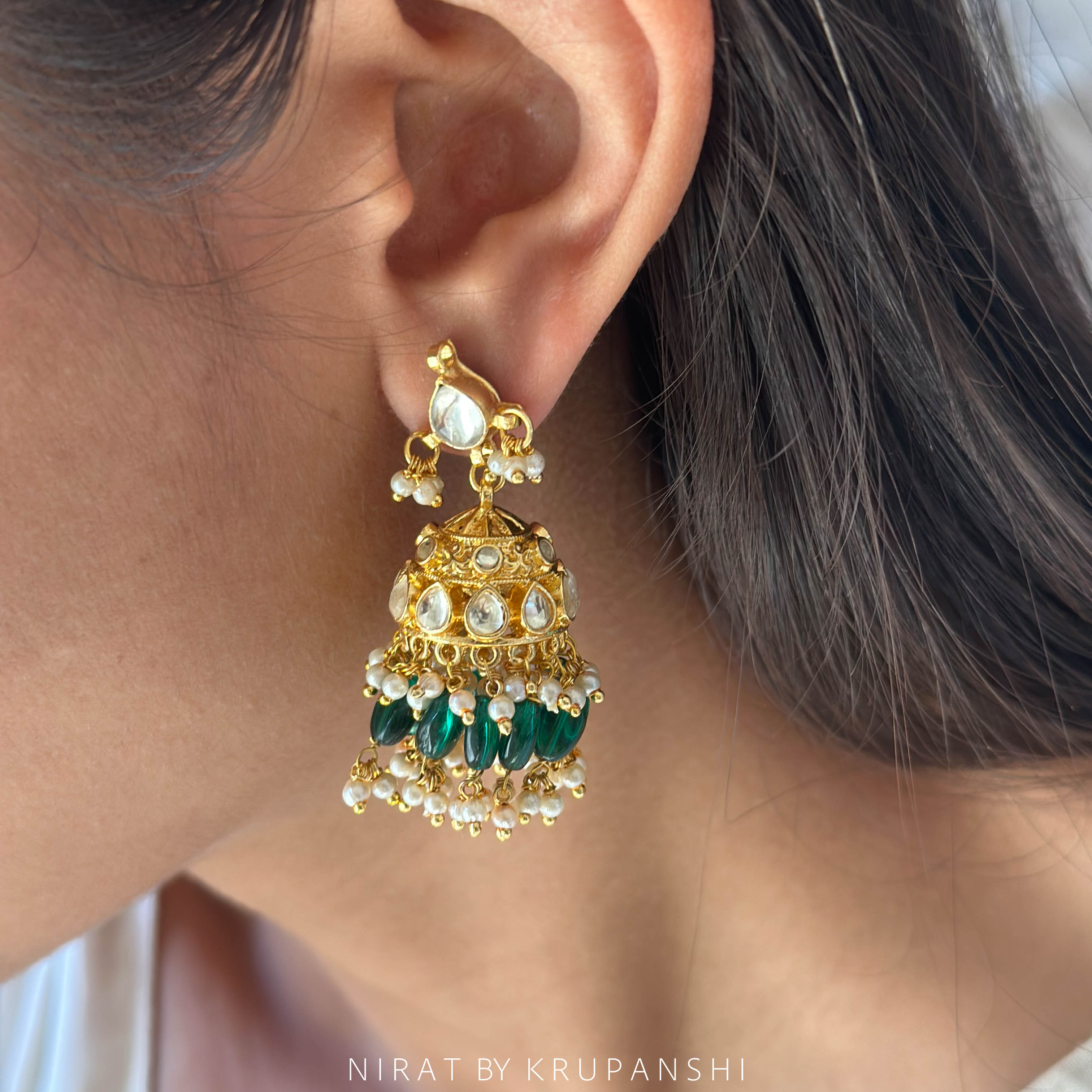 Green Kundan Jhumka