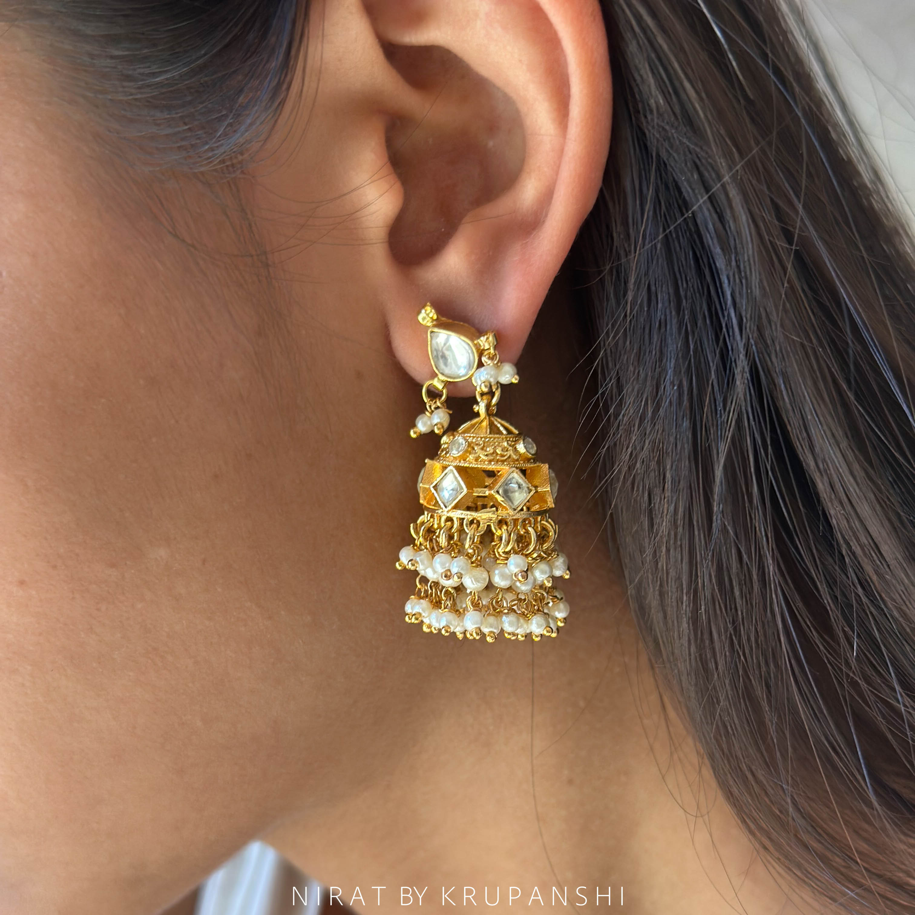 White Jhumka with Layered Jhumkis