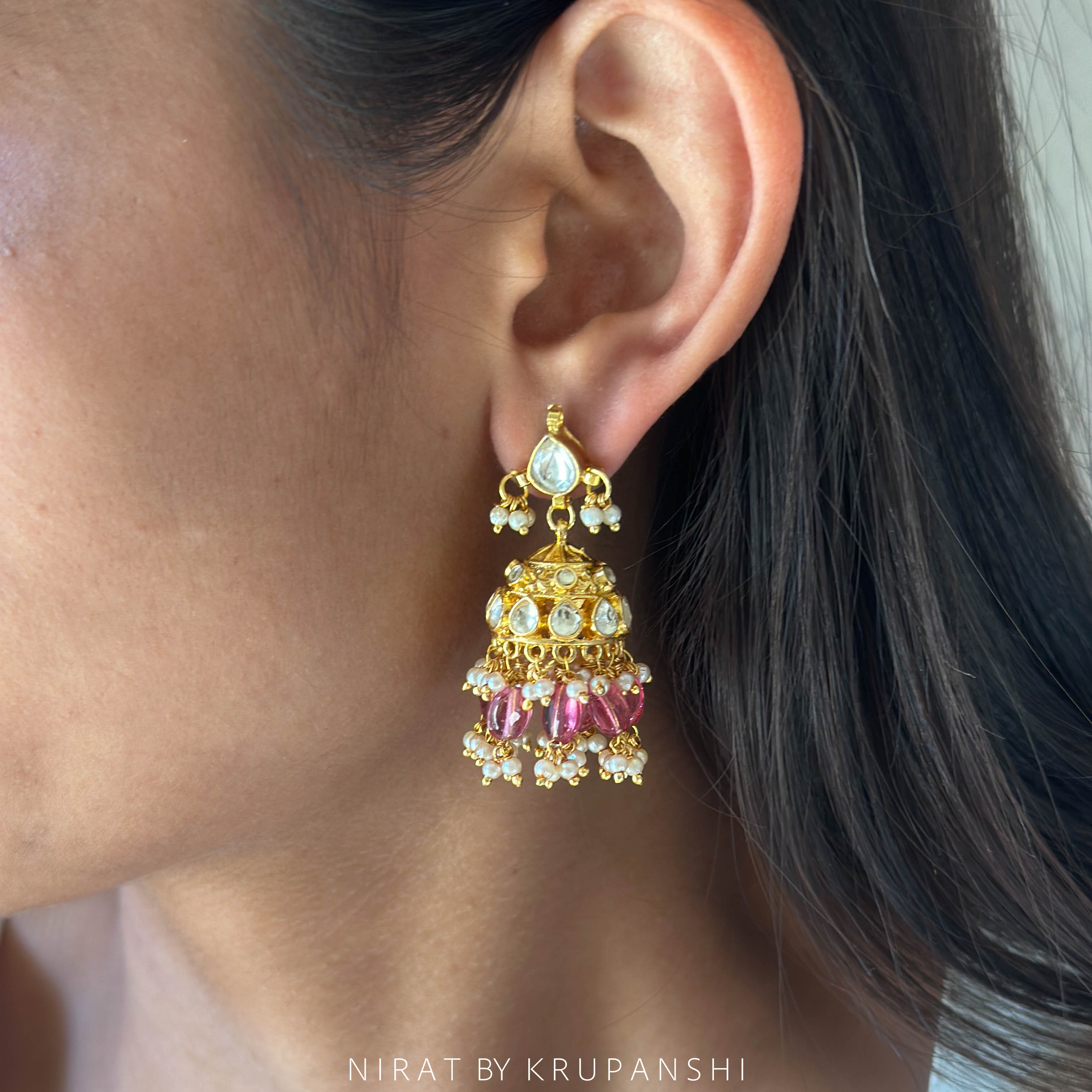 Pink Kundan Jhumka