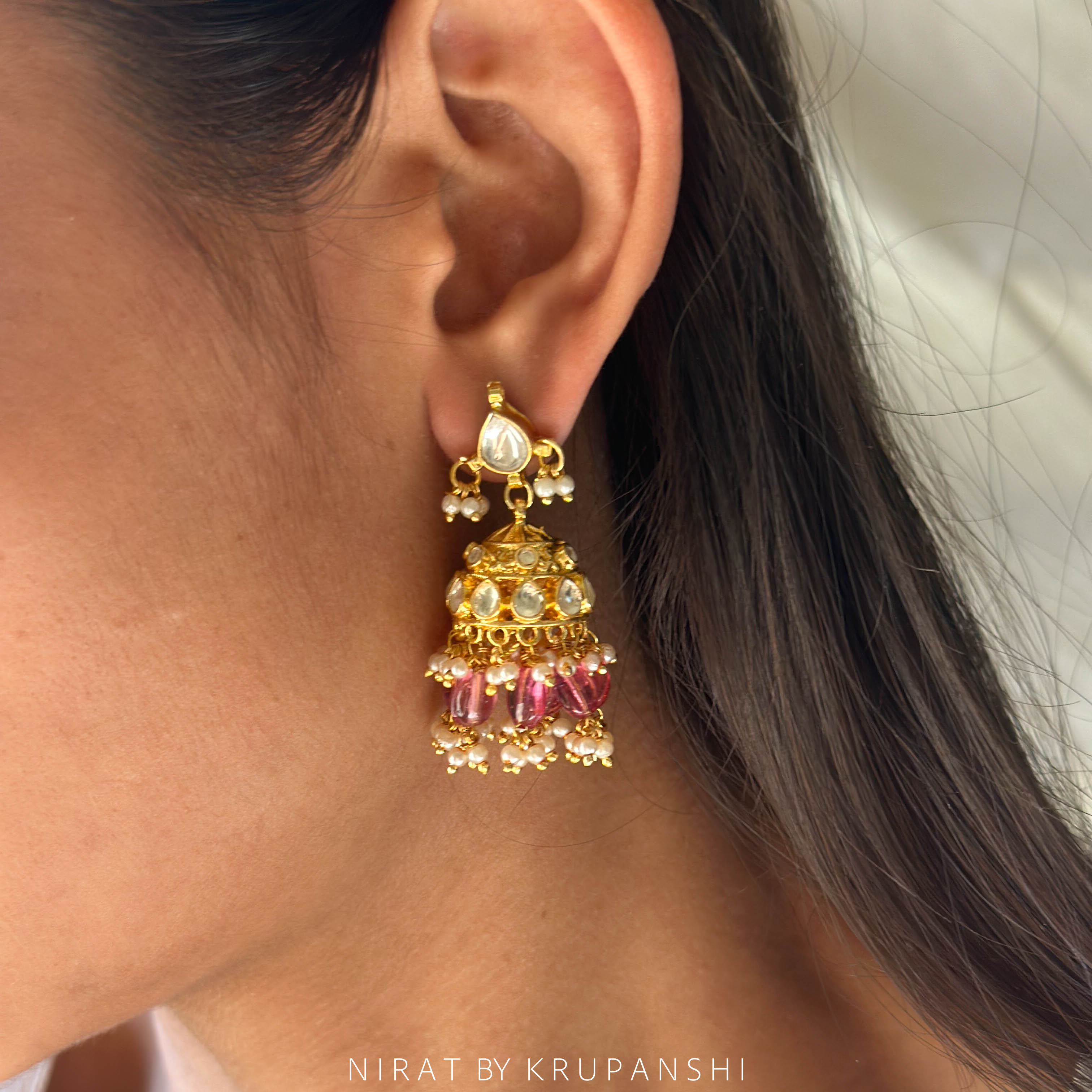 Pink Kundan Jhumka