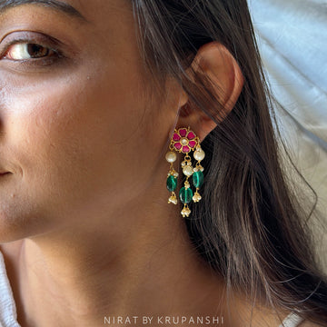 Sheetal Kanti - Raani flower earring with green monalisa stone
