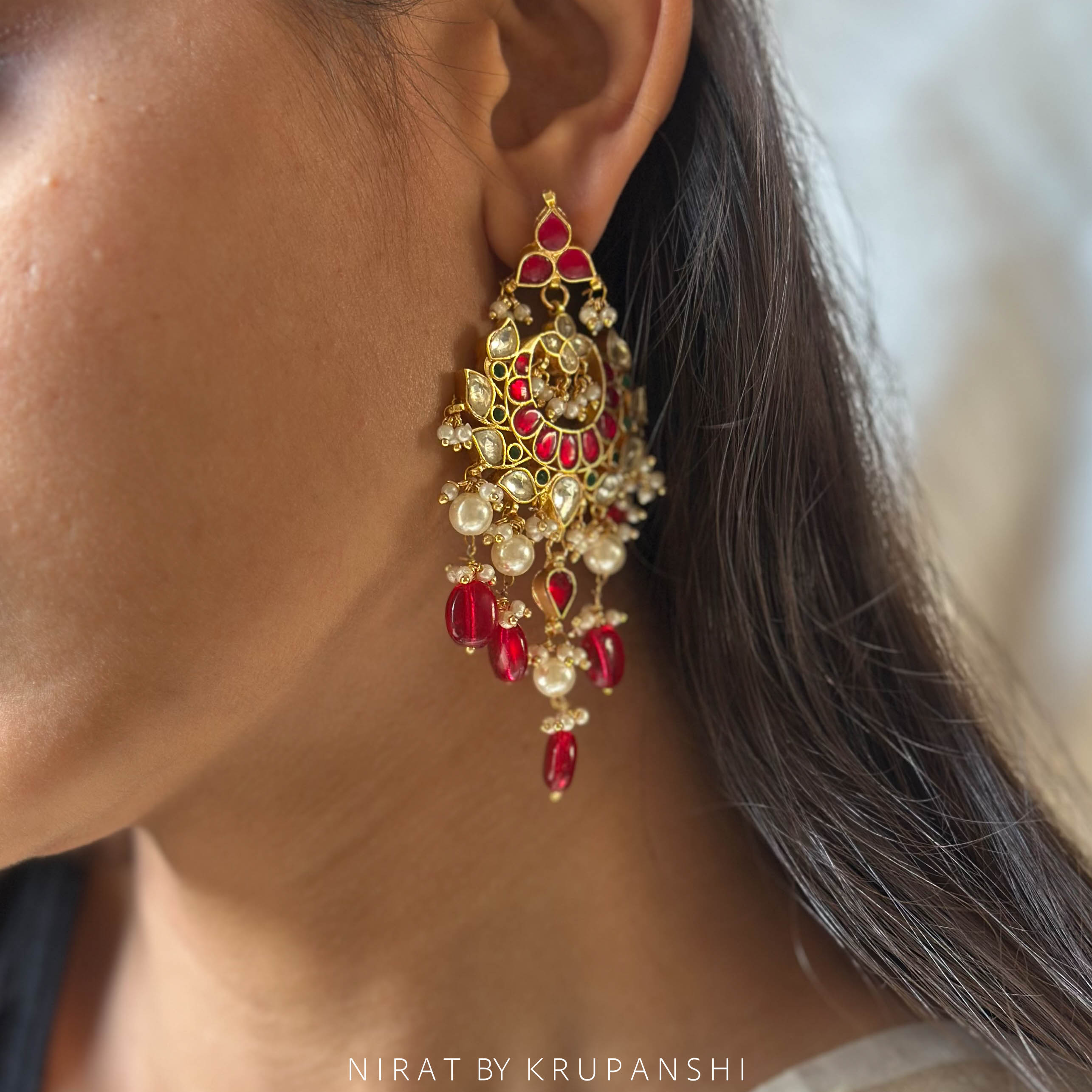 Kamal Red Stone Earring