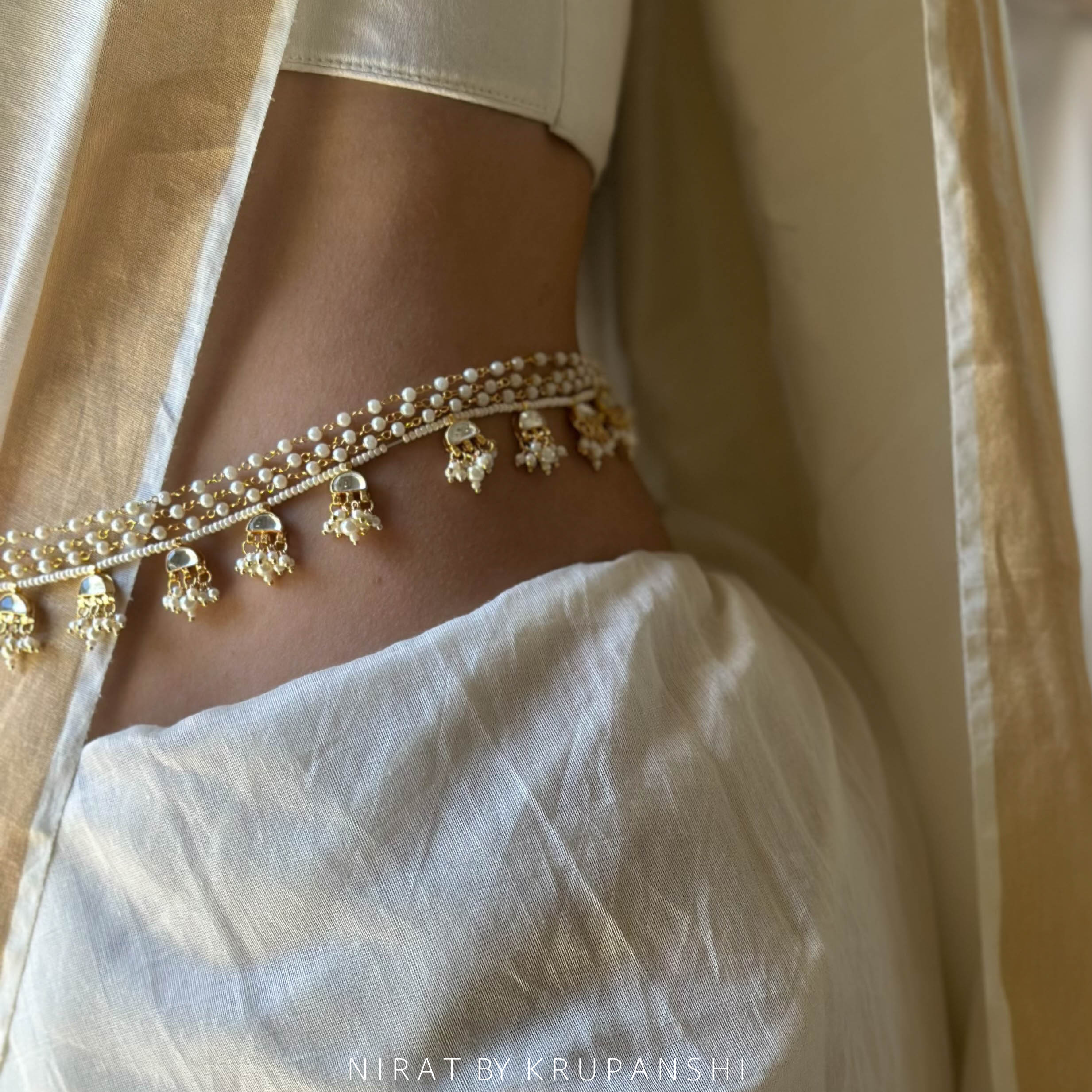 White Kundan Waistchain