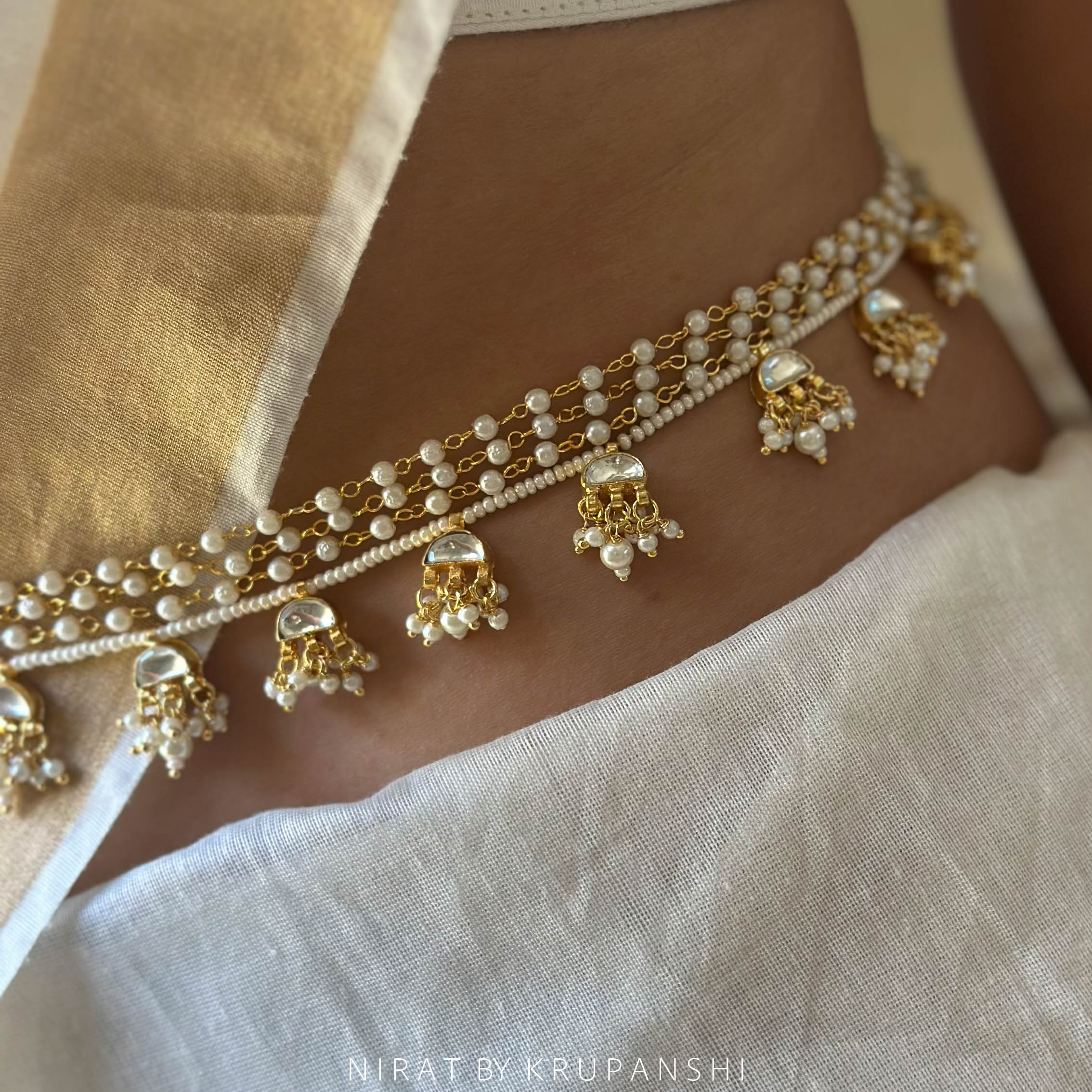 White Kundan Waistchain