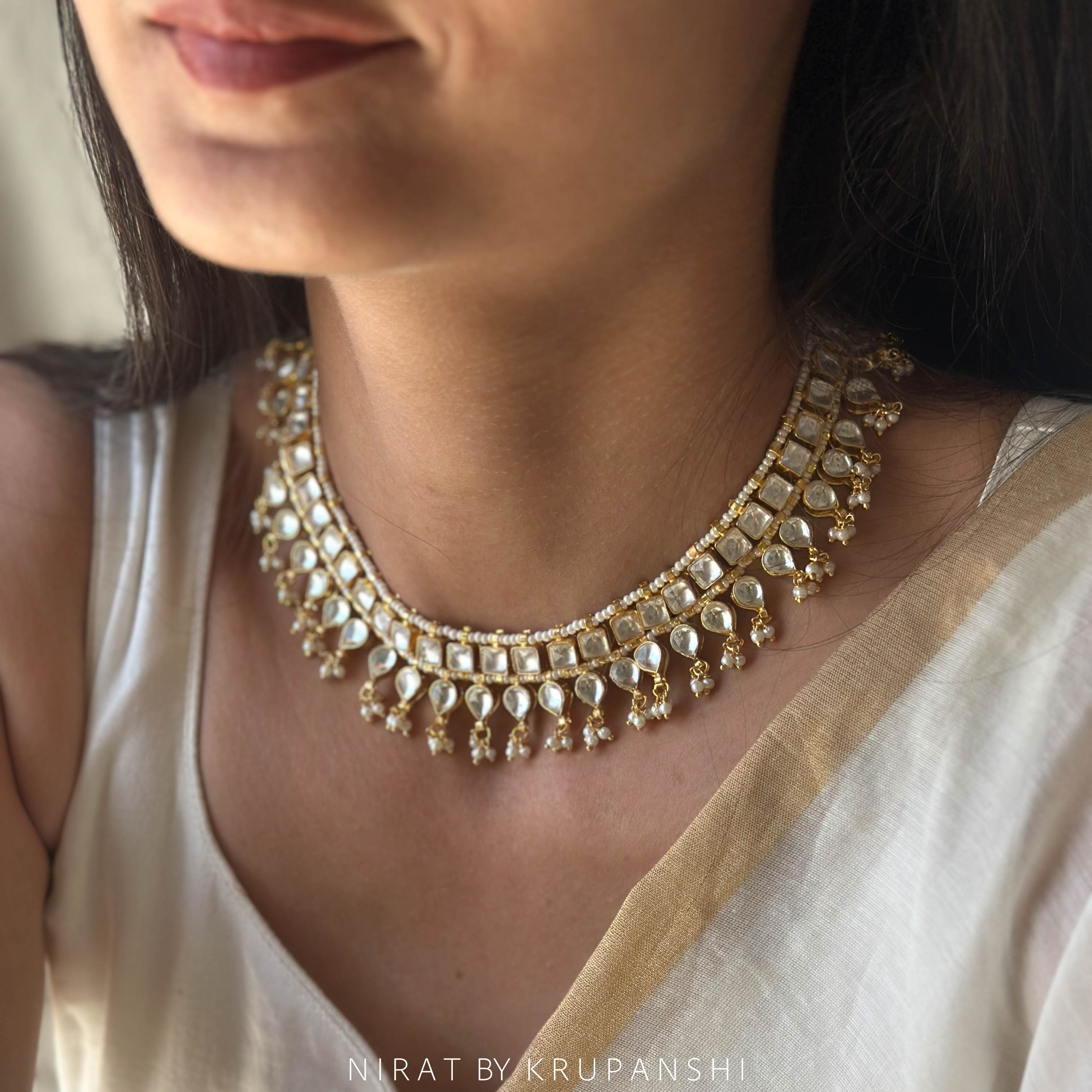 Shobha - White Kundan Royal Look Necklace